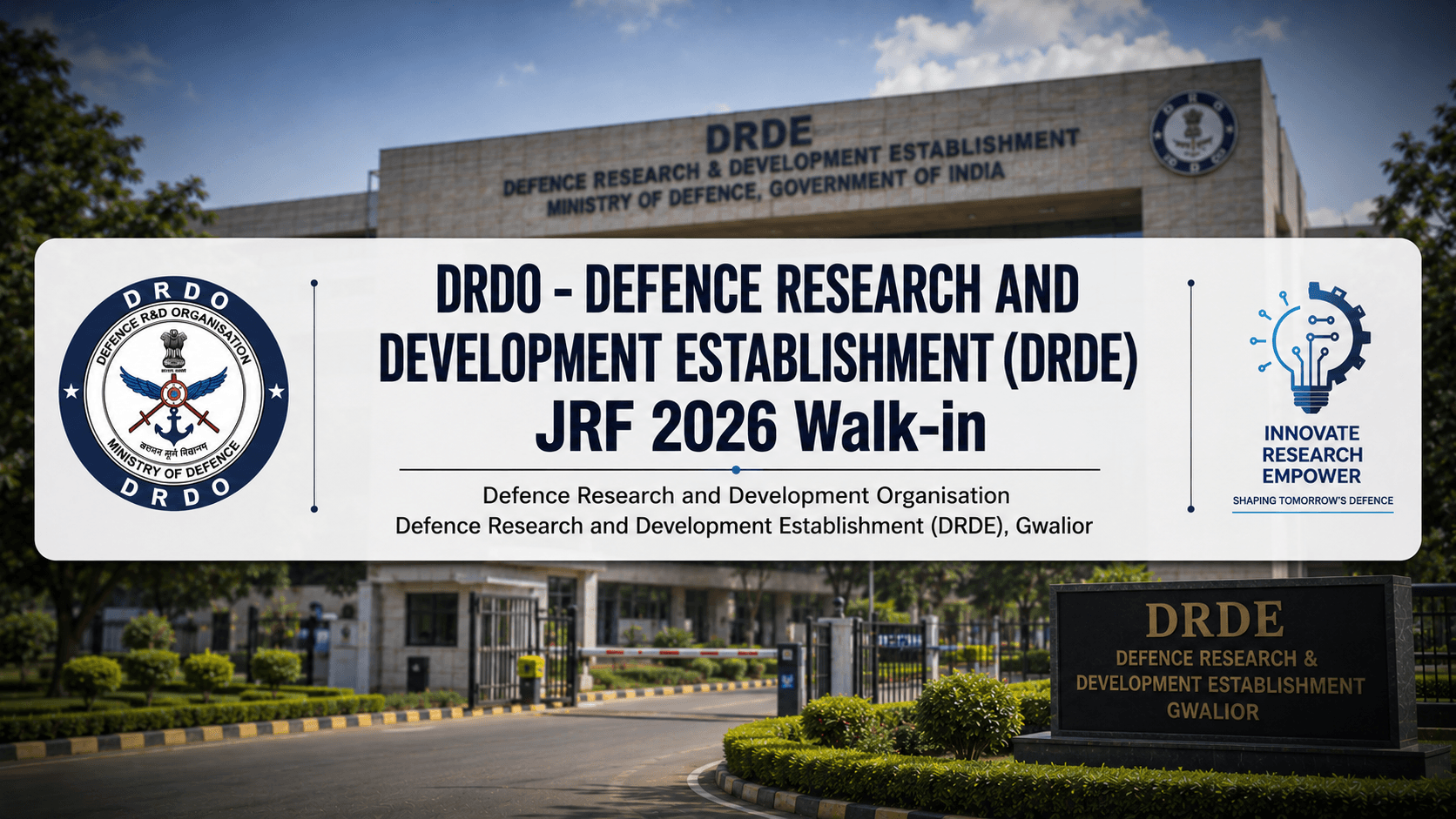 DRDO DRDE JRF 2026 Walk‑in: Chemistry & Life Sciences Seats