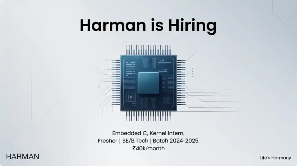 Harman is Hiring Embedded C, Kernel Intern | Fresher | 40k/month