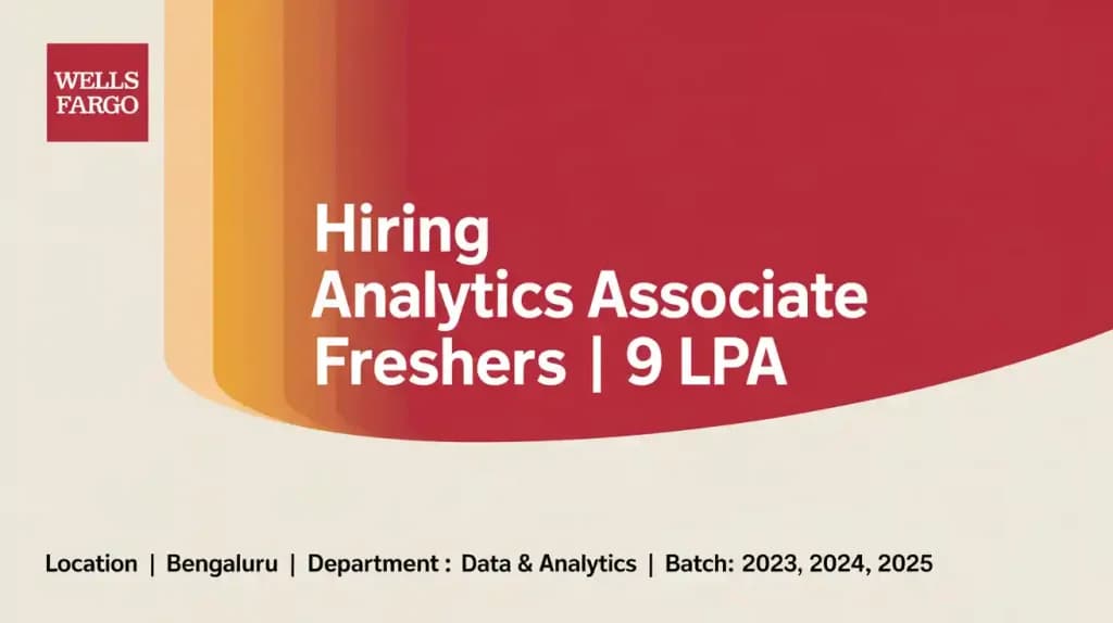 Wells Fargo Hiring Analytics Associate | Freshers | 9LPA