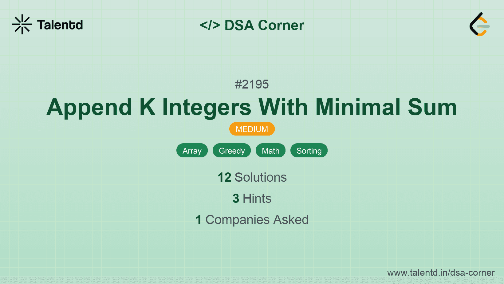Problem visualization for Append K Integers With Minimal Sum