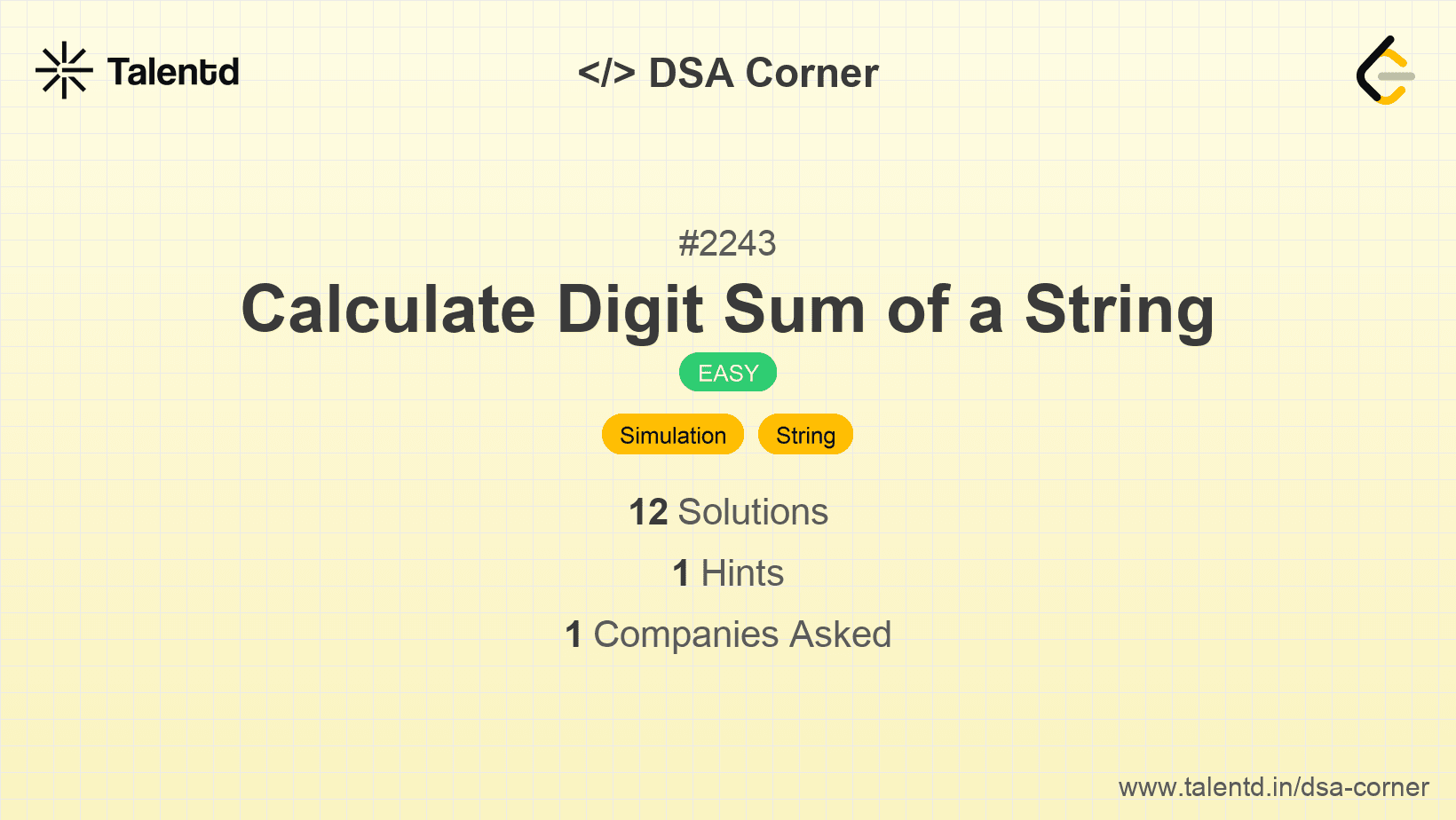 Problem visualization for Calculate Digit Sum of a String