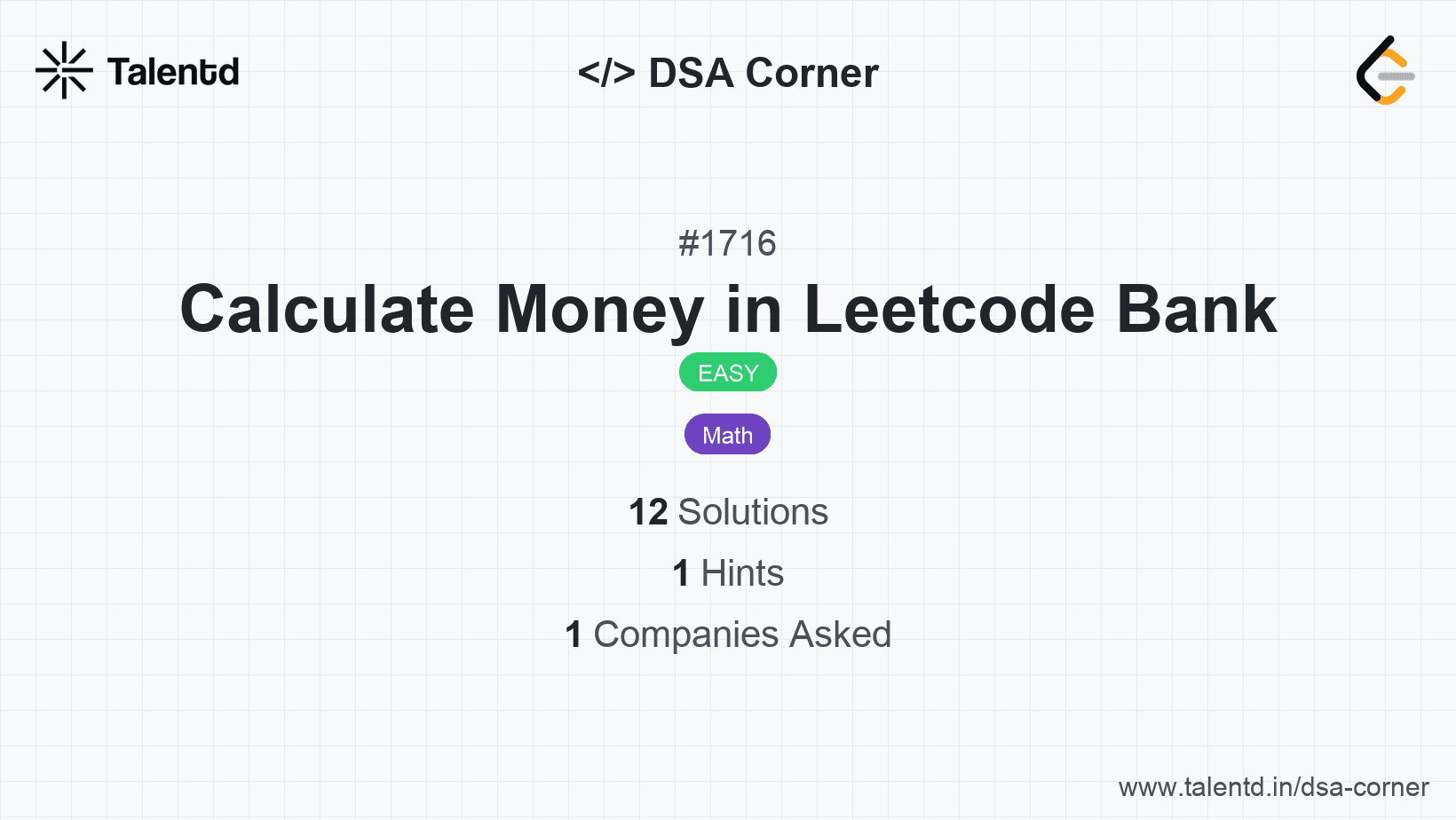 Problem visualization for Calculate Money in Leetcode Bank