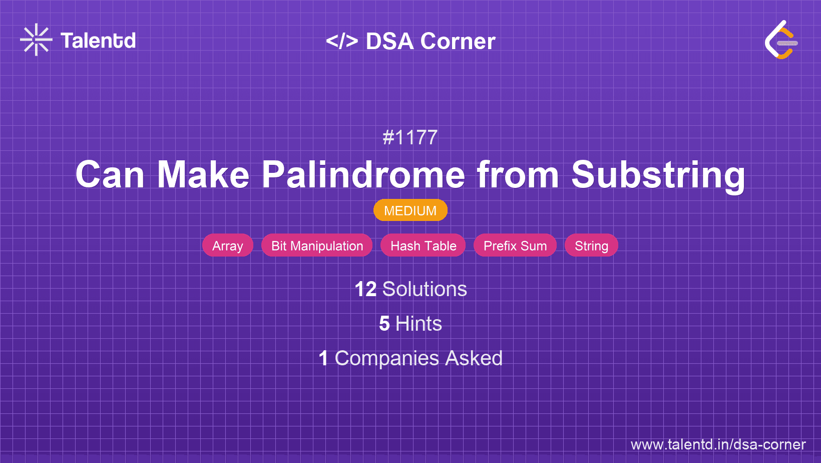 Problem visualization for Can Make Palindrome from Substring