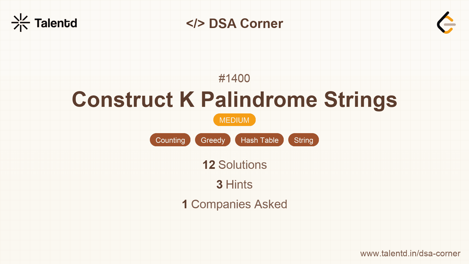 Problem visualization for Construct K Palindrome Strings