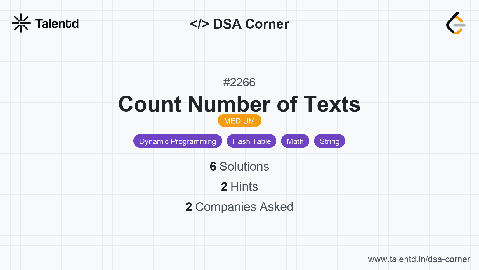 Problem visualization for Count Number of Texts