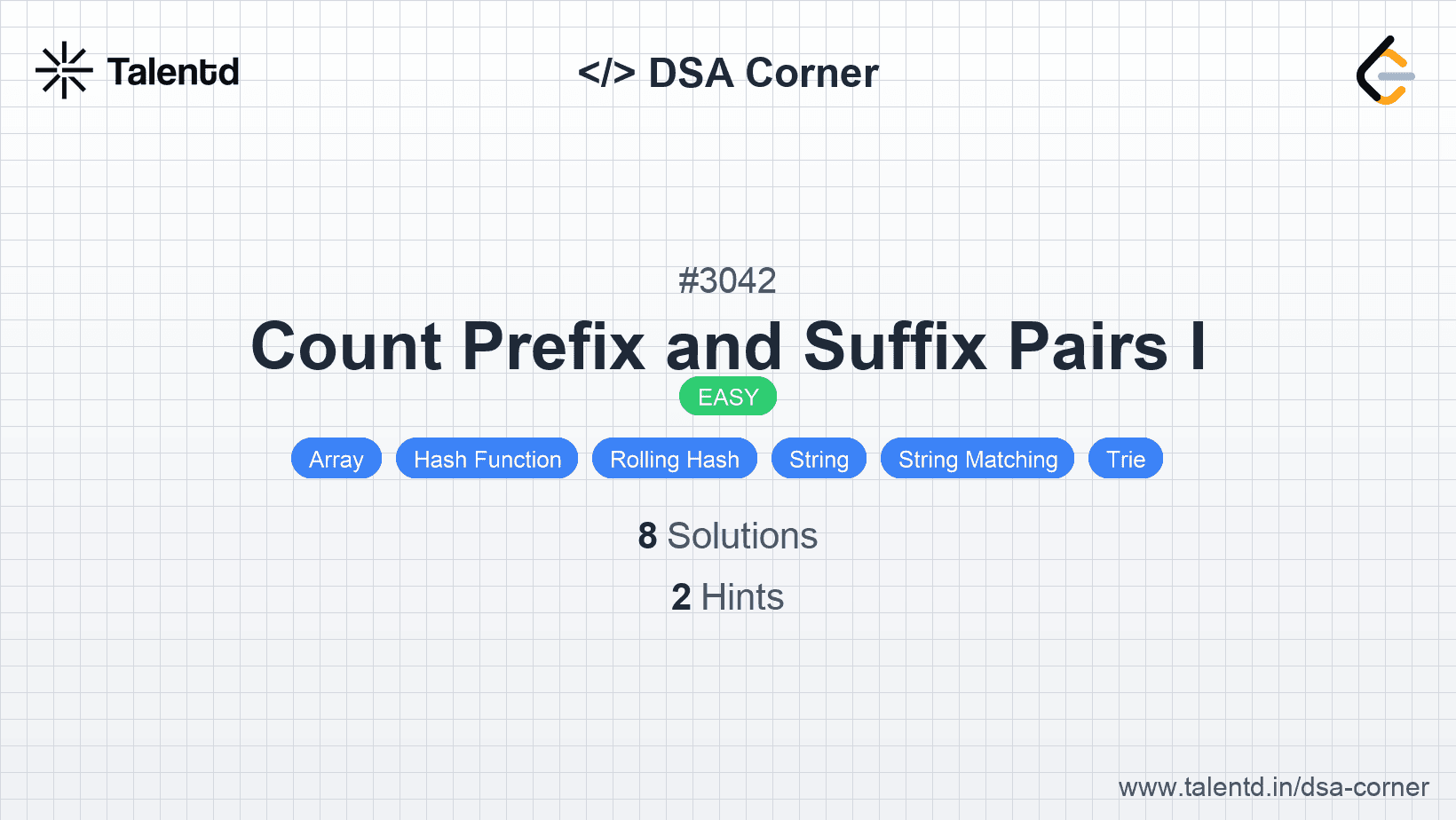 Problem visualization for Count Prefix and Suffix Pairs I