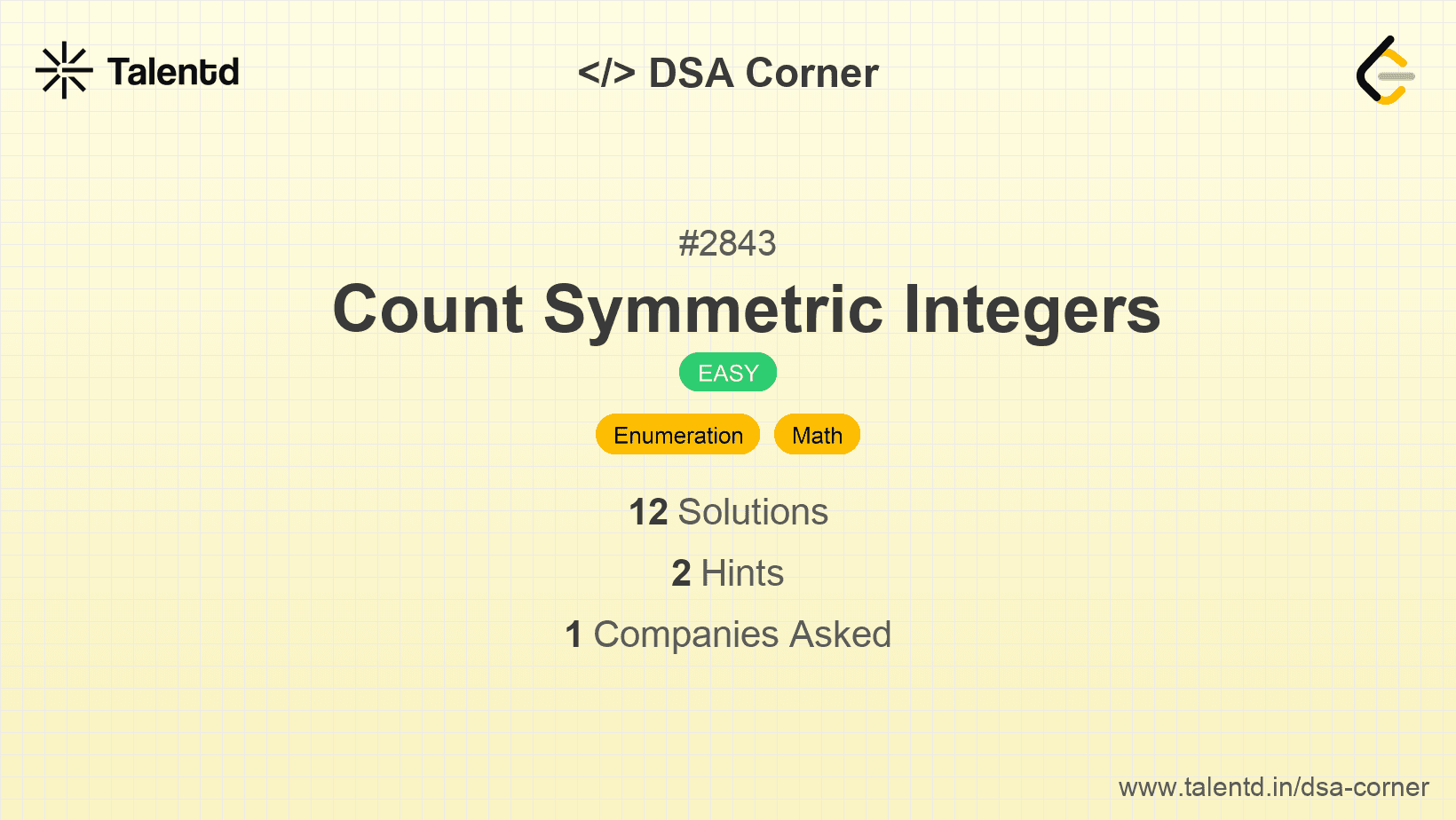 Problem visualization for   Count Symmetric Integers