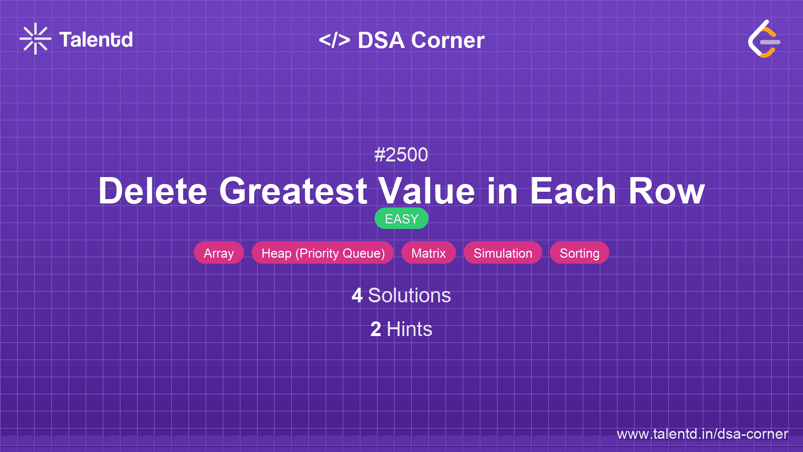 Problem visualization for Delete Greatest Value in Each Row