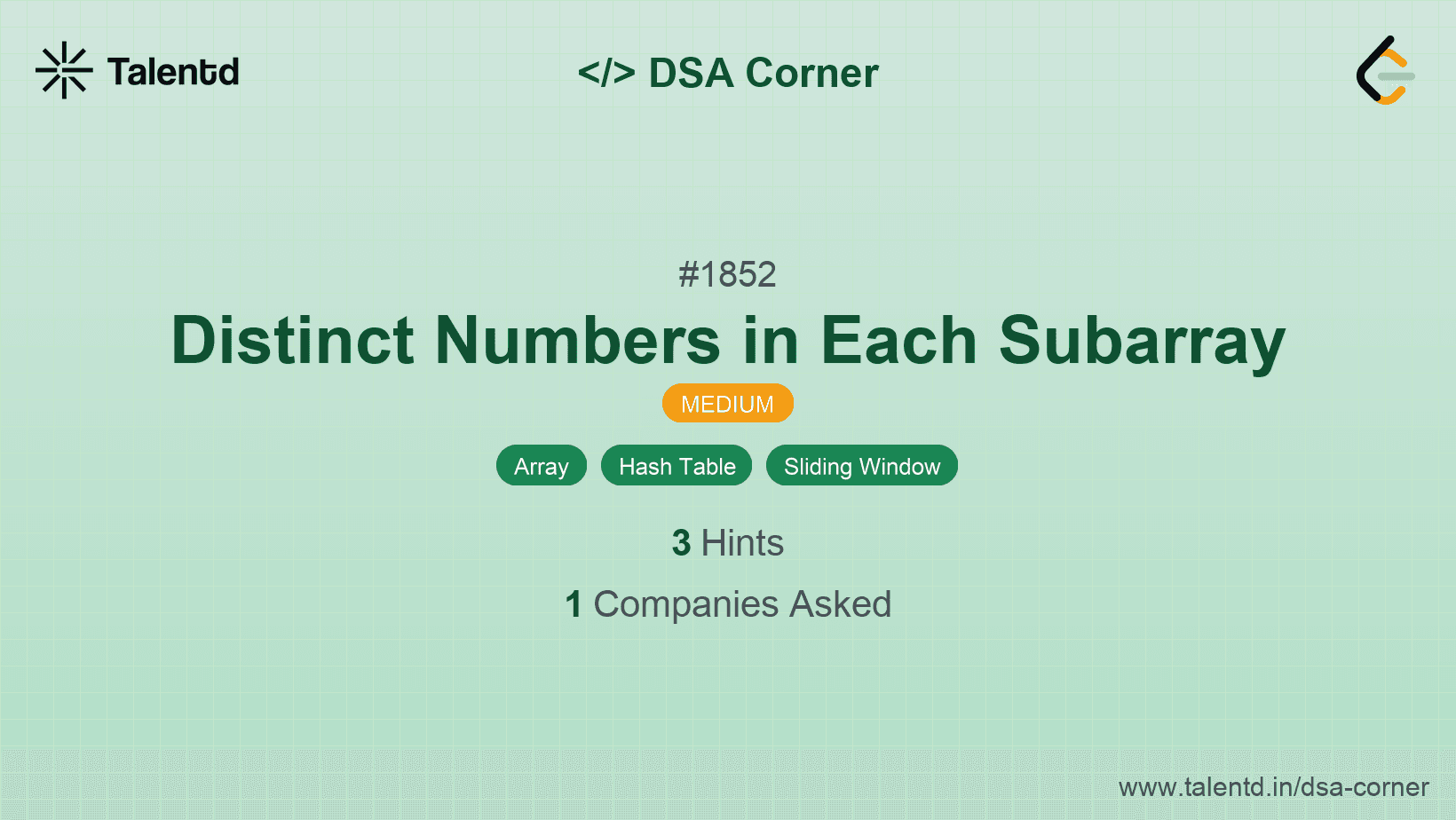 Problem visualization for Distinct Numbers in Each Subarray