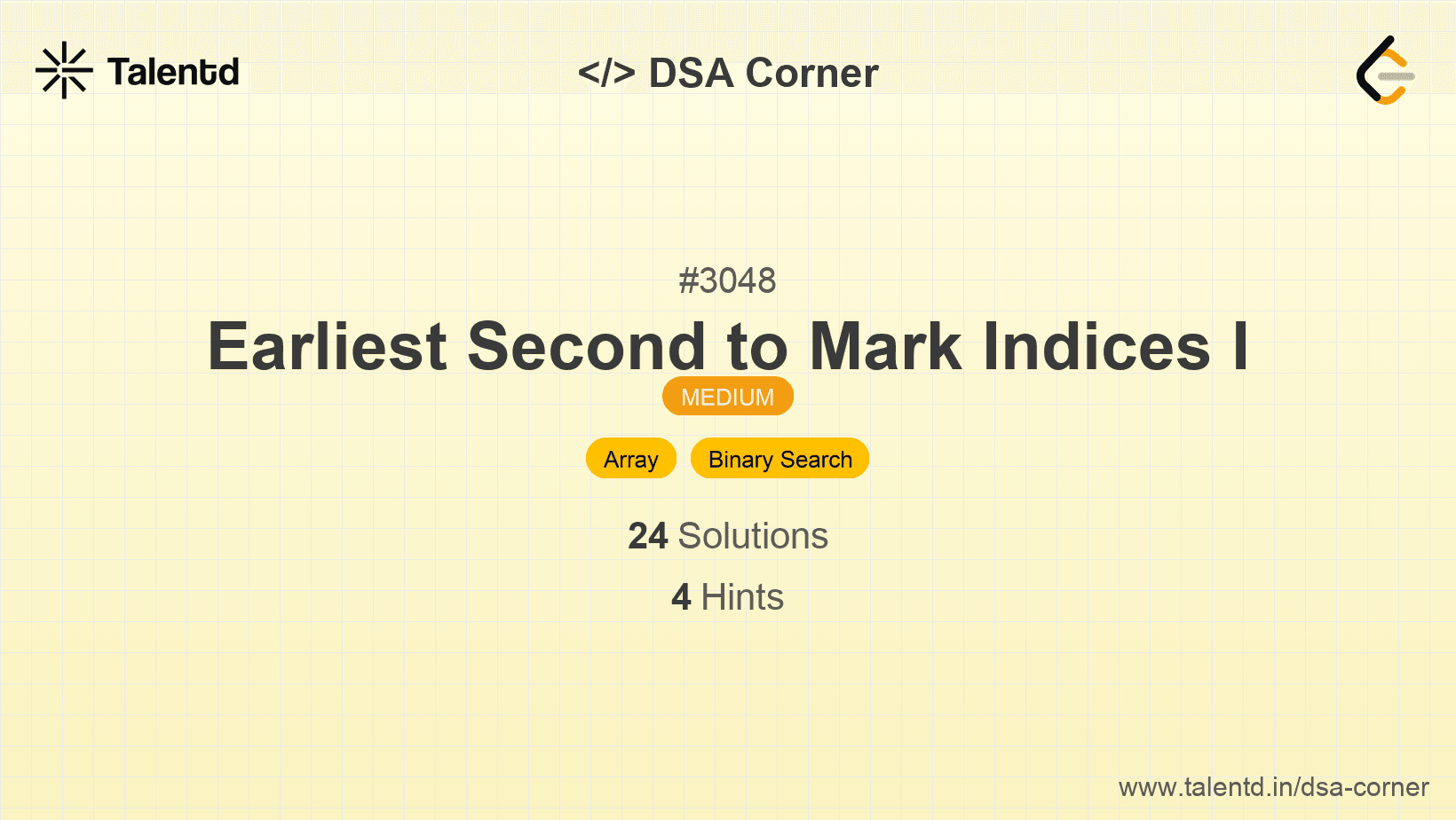 Problem visualization for Earliest Second to Mark Indices I
