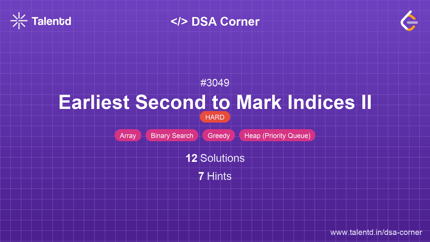 Problem visualization for Earliest Second to Mark Indices II