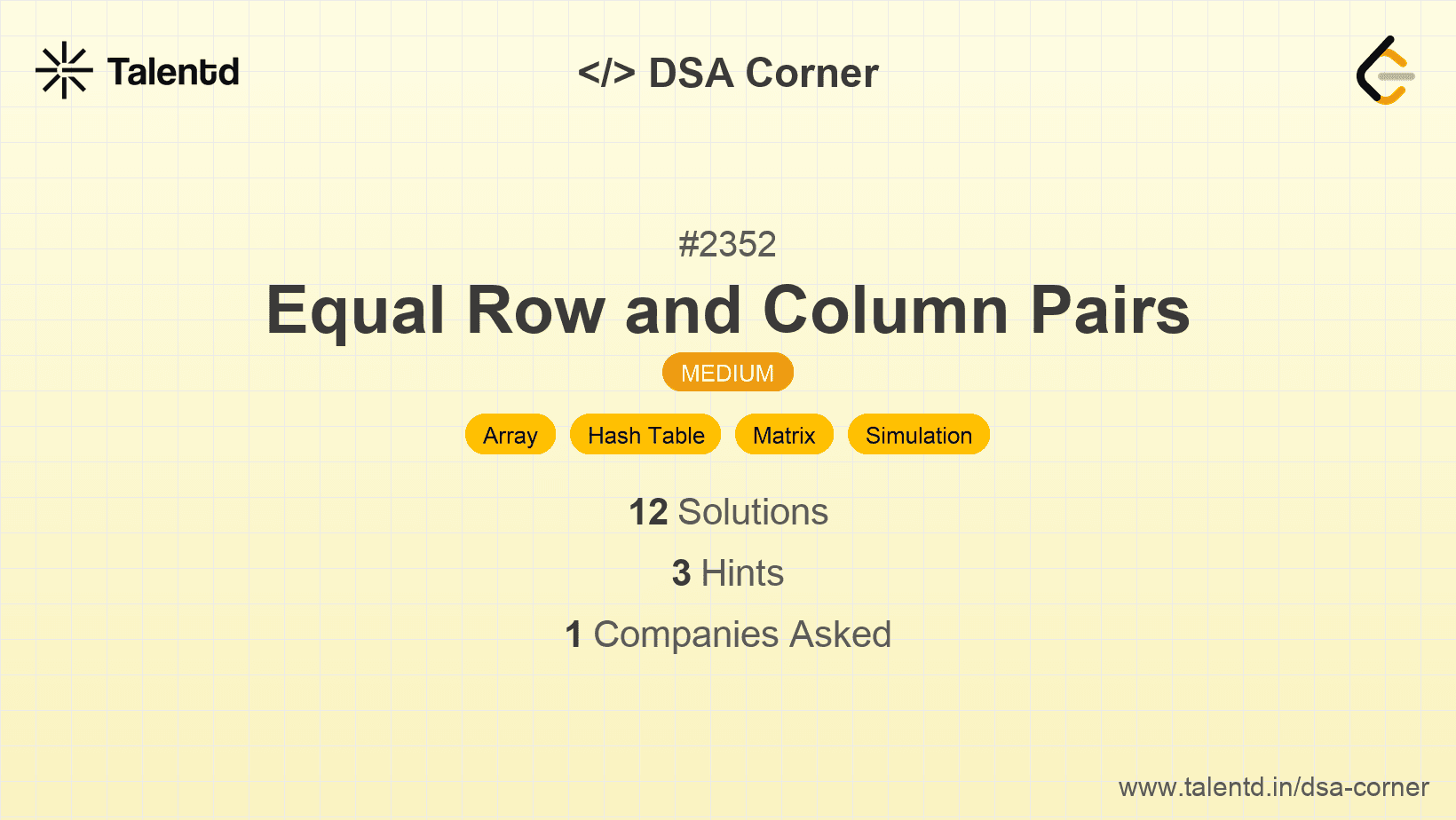 Problem visualization for Equal Row and Column Pairs