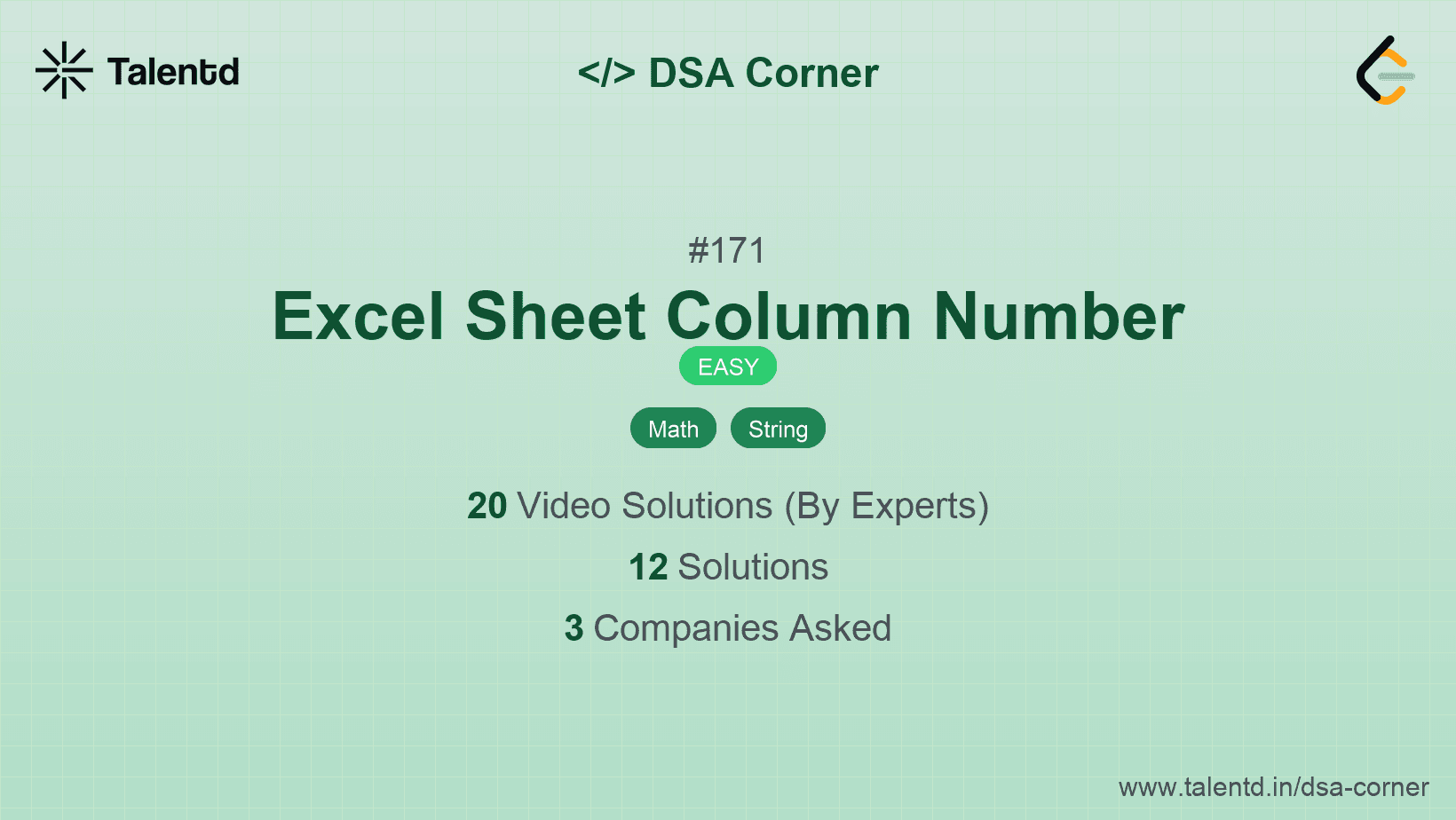 Problem visualization for Excel Sheet Column Number