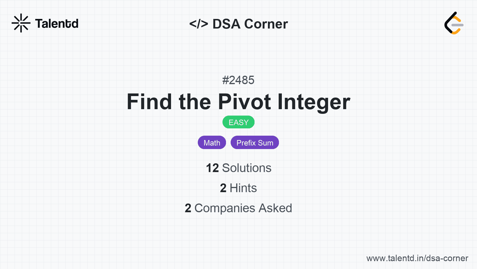 Problem visualization for Find the Pivot Integer