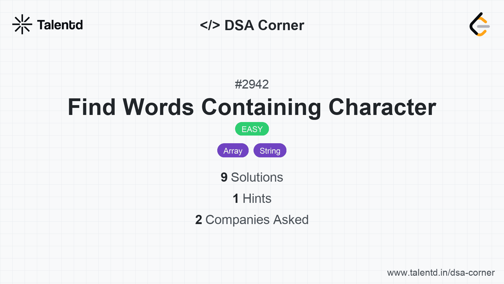 Problem visualization for Find Words Containing Character