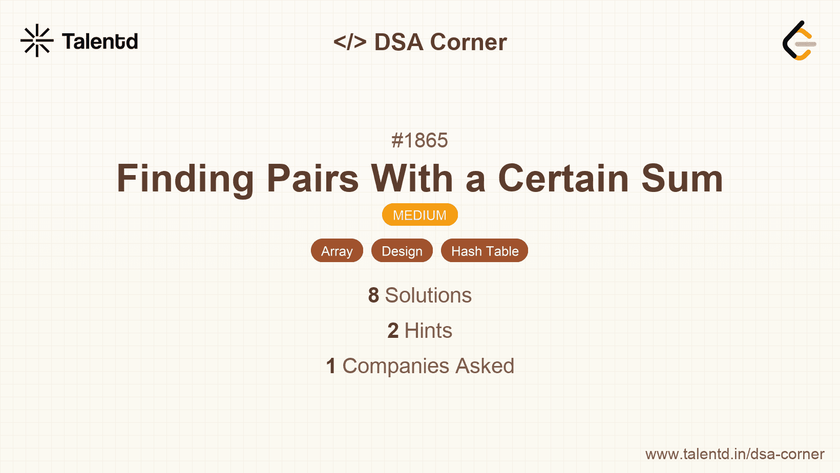 Problem visualization for Finding Pairs With a Certain Sum