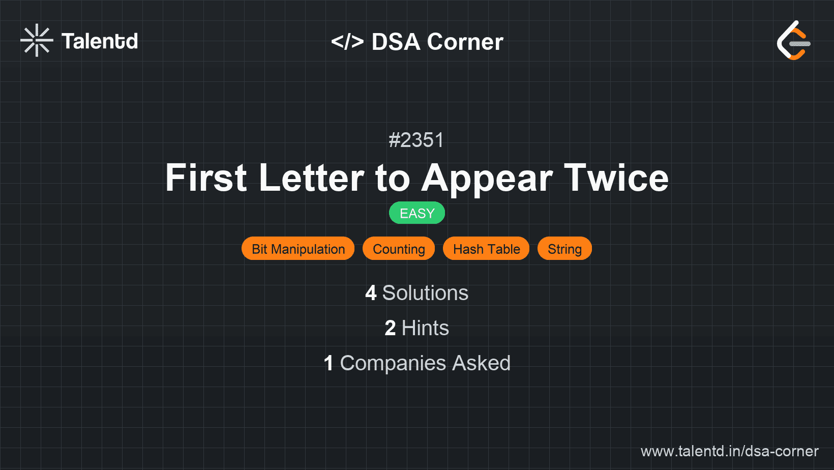 Problem visualization for First Letter to Appear Twice