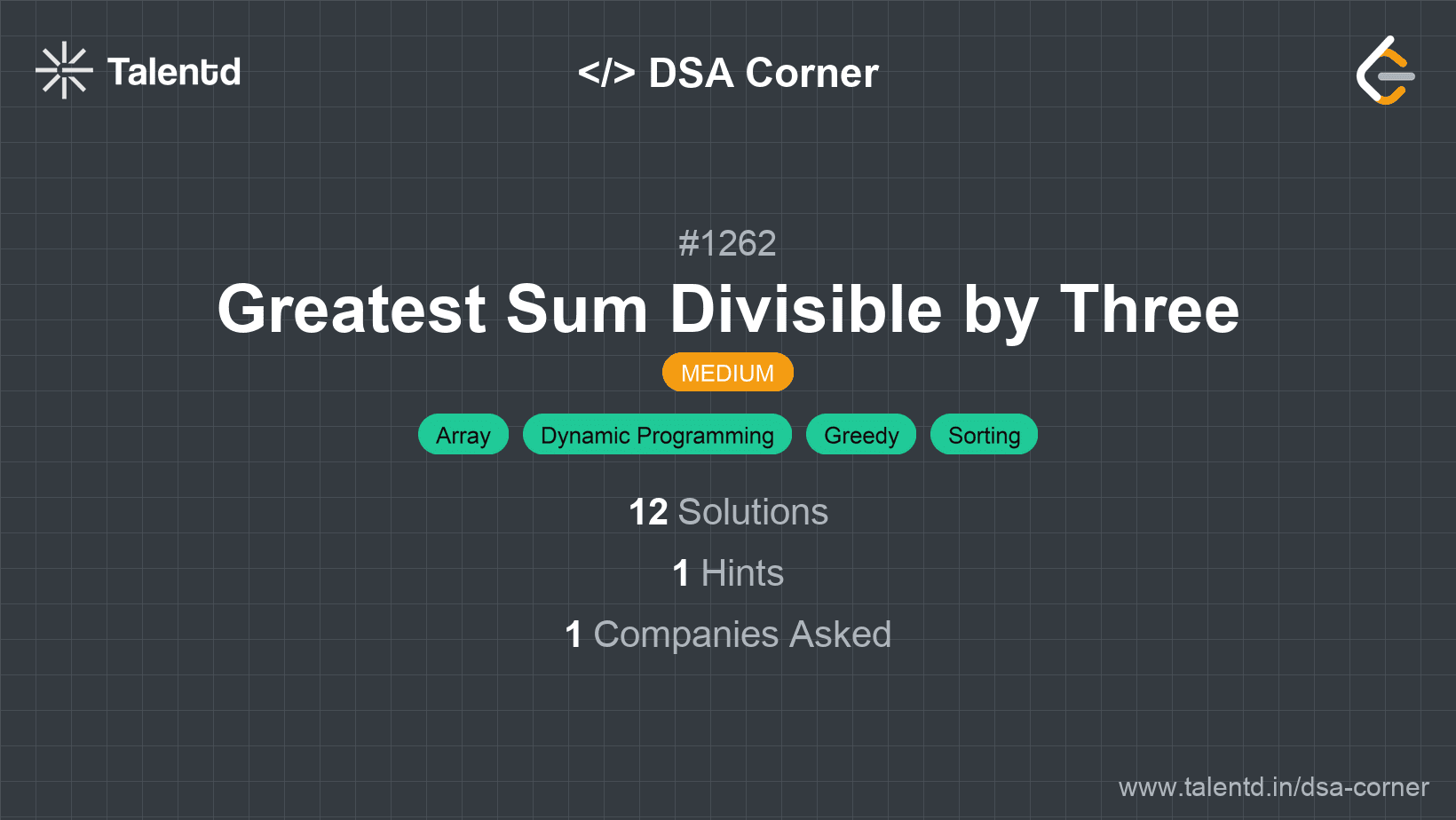 Problem visualization for Greatest Sum Divisible by Three