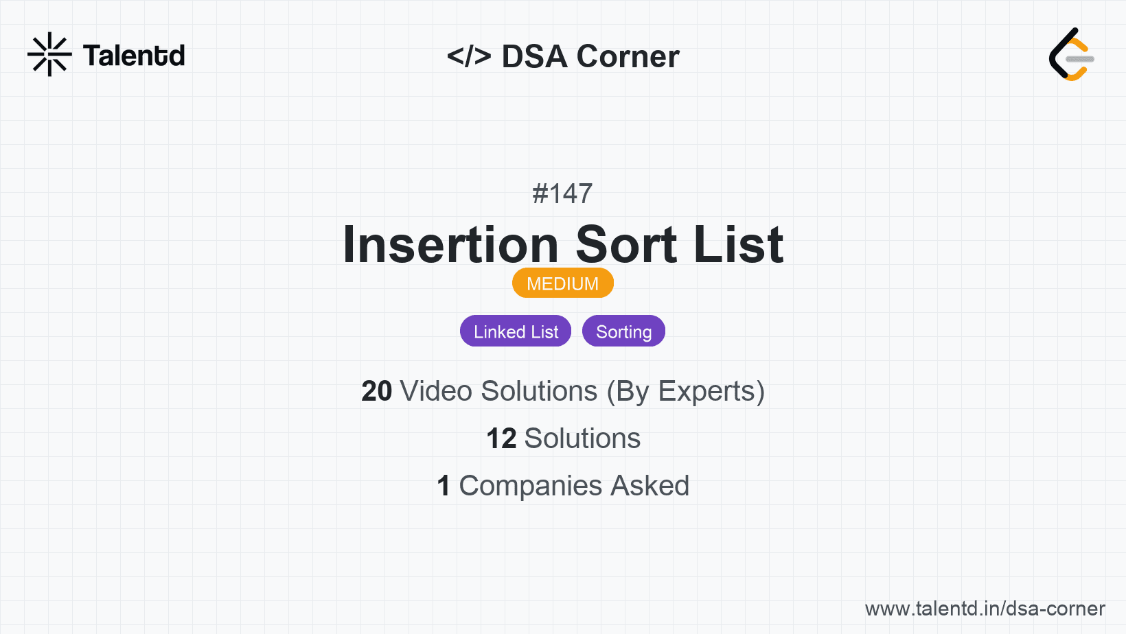 Problem visualization for Insertion Sort List