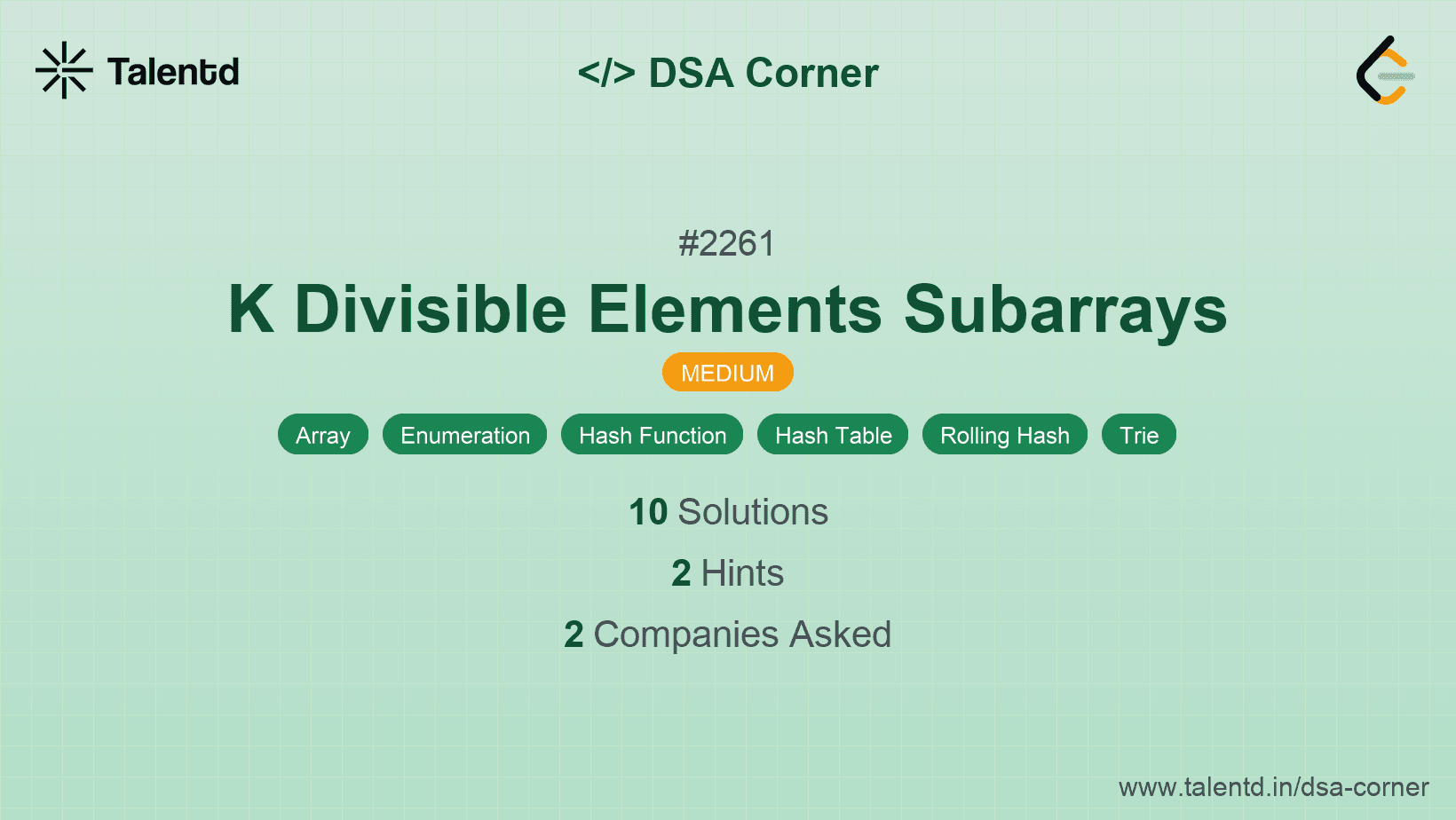 Problem visualization for K Divisible Elements Subarrays