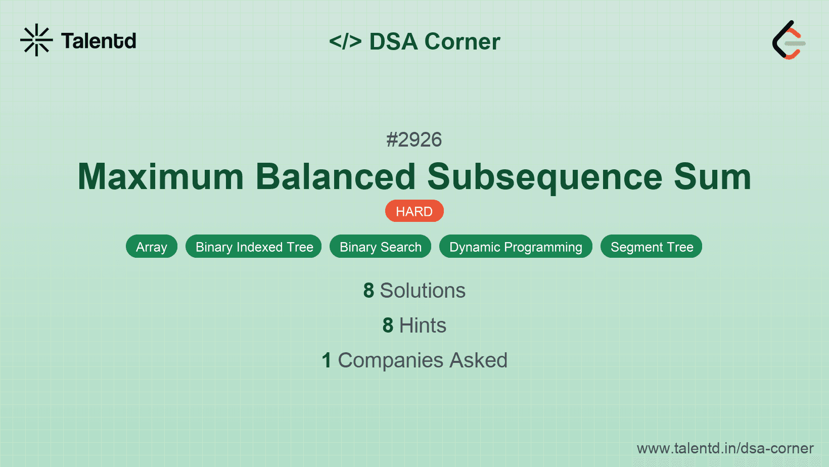 Problem visualization for Maximum Balanced Subsequence Sum