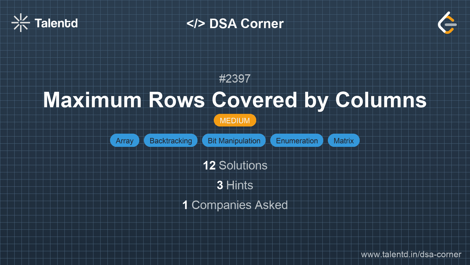Problem visualization for Maximum Rows Covered by Columns