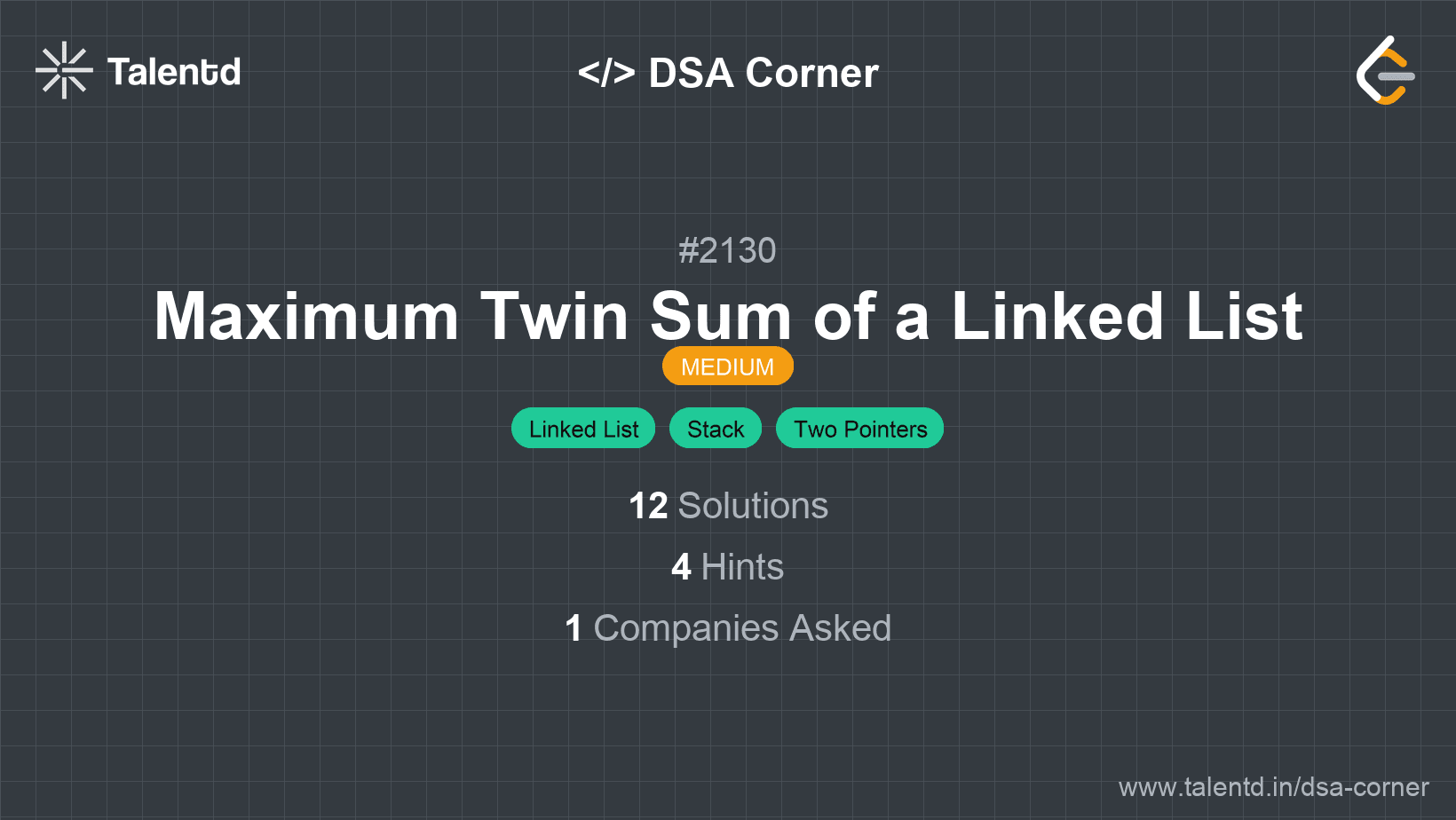 Problem visualization for Maximum Twin Sum of a Linked List