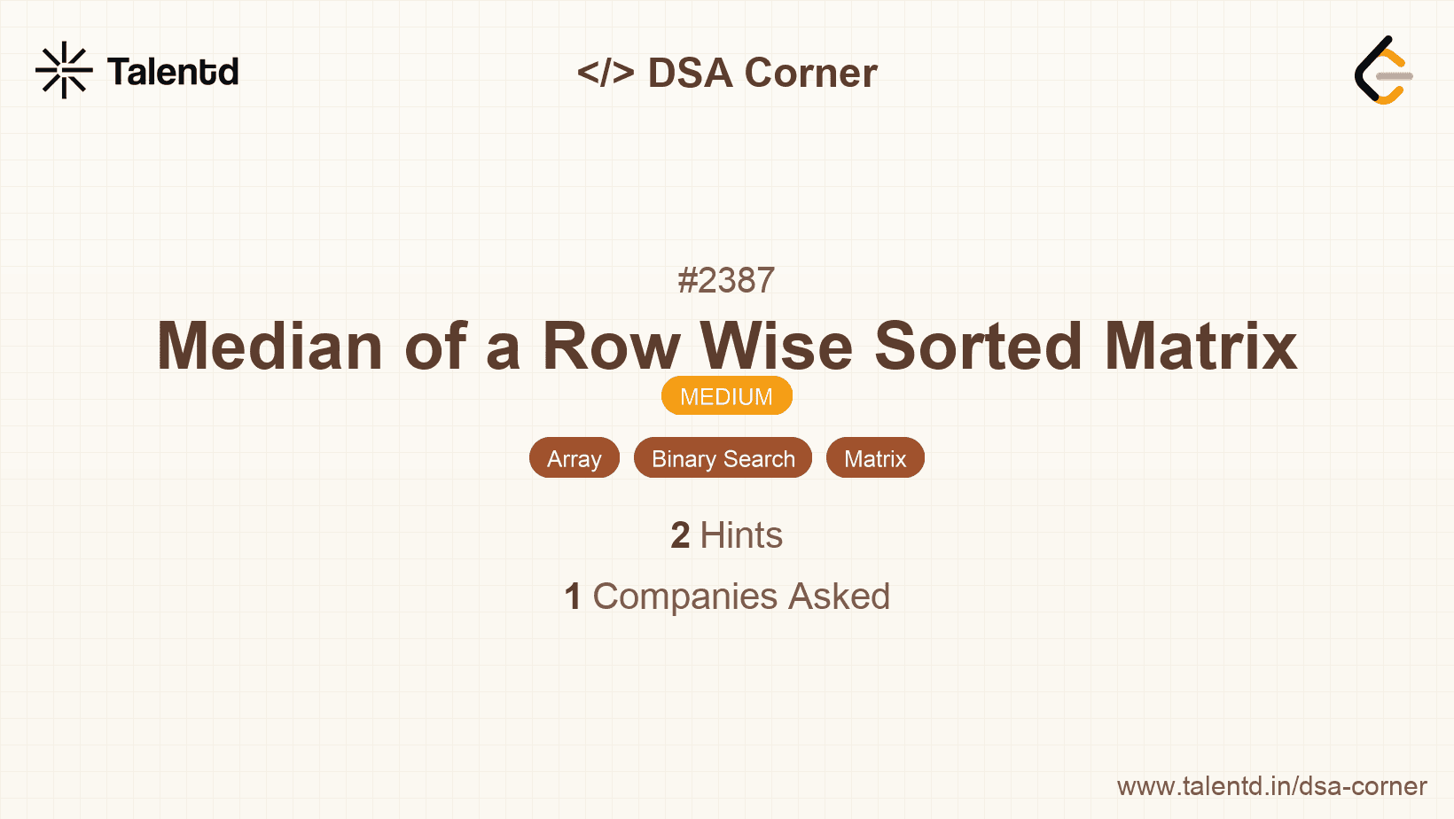 Problem visualization for Median of a Row Wise Sorted Matrix