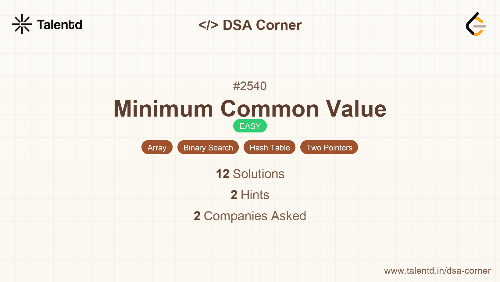 Problem visualization for Minimum Common Value