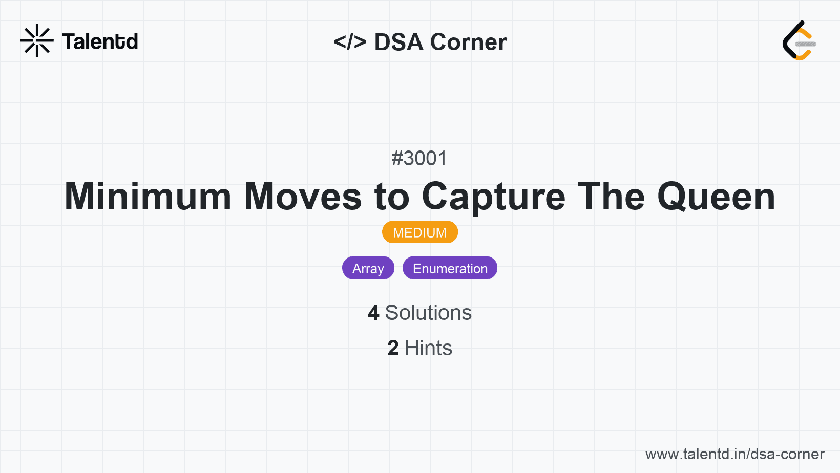 Problem visualization for Minimum Moves to Capture The Queen