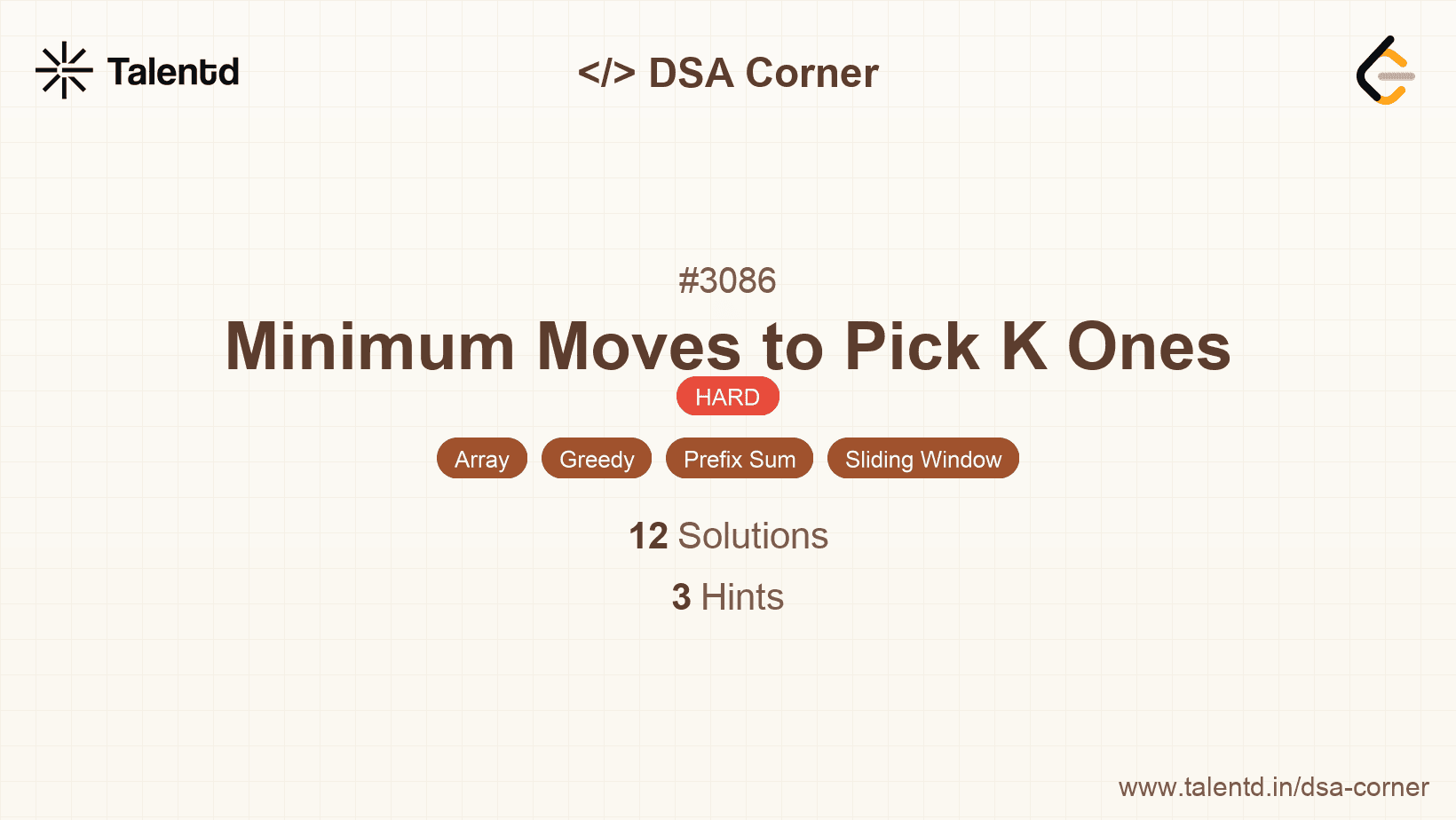 Problem visualization for Minimum Moves to Pick K Ones