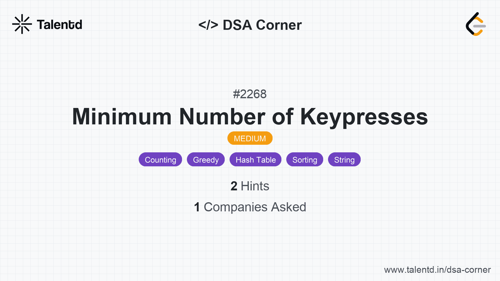 Problem visualization for Minimum Number of Keypresses