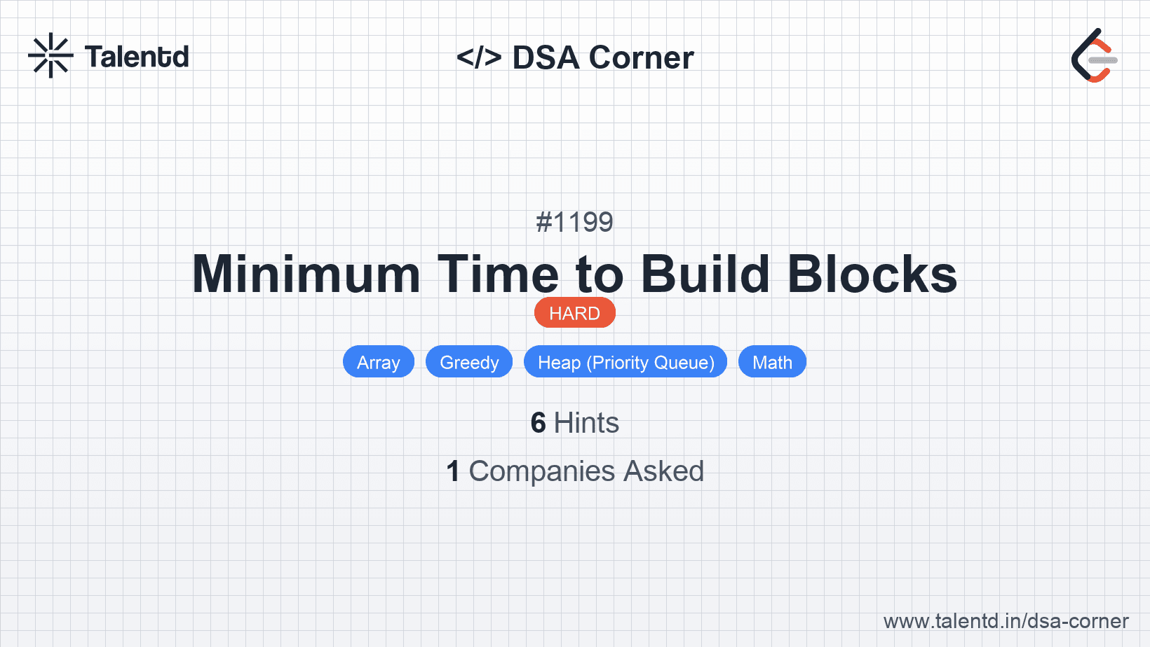 Problem visualization for Minimum Time to Build Blocks