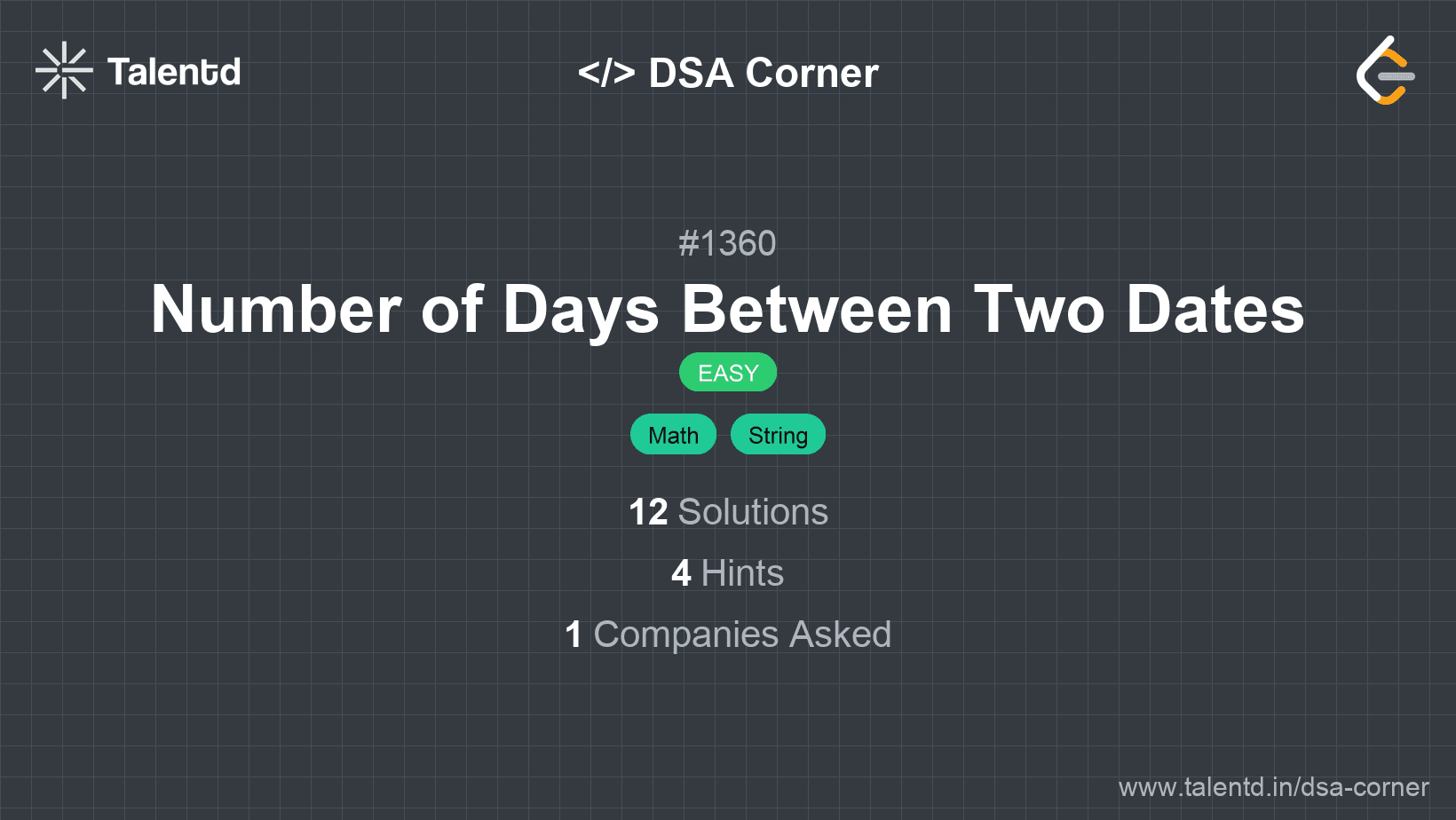 Problem visualization for Number of Days Between Two Dates