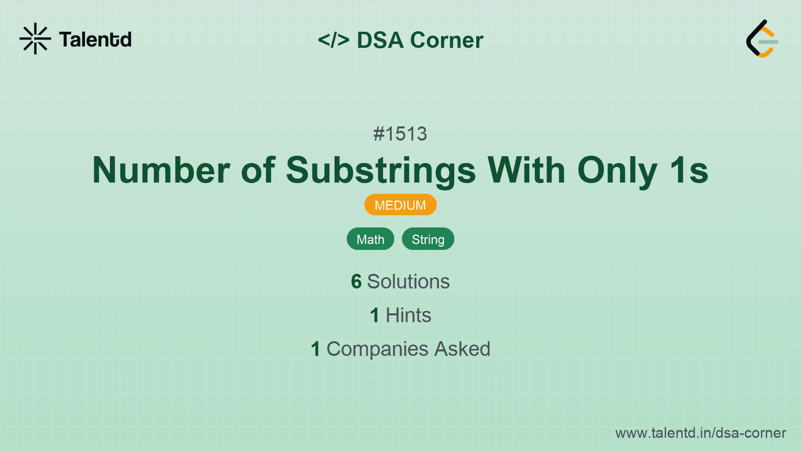 Problem visualization for Number of Substrings With Only 1s