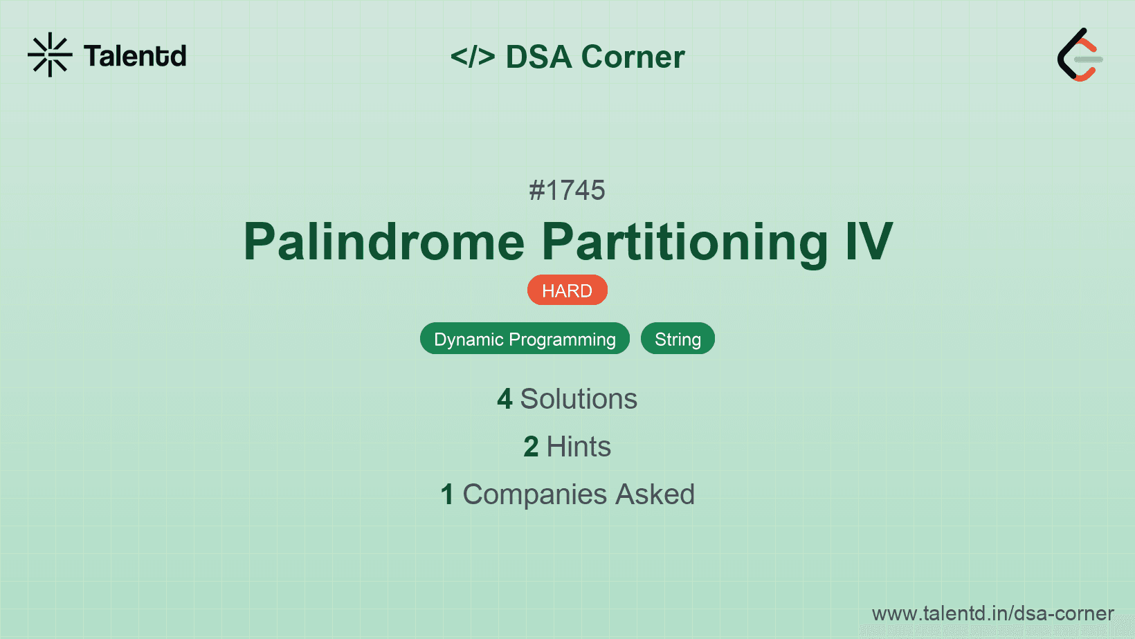 Problem visualization for Palindrome Partitioning IV