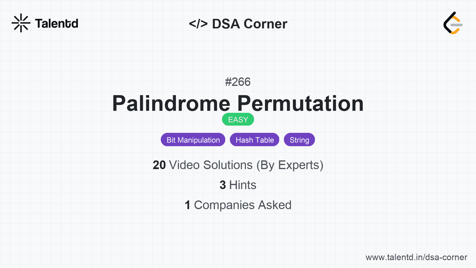 Problem visualization for Palindrome Permutation