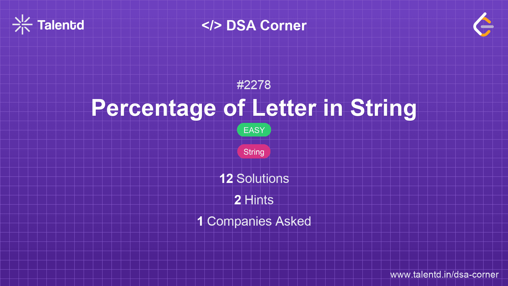 Problem visualization for Percentage of Letter in String