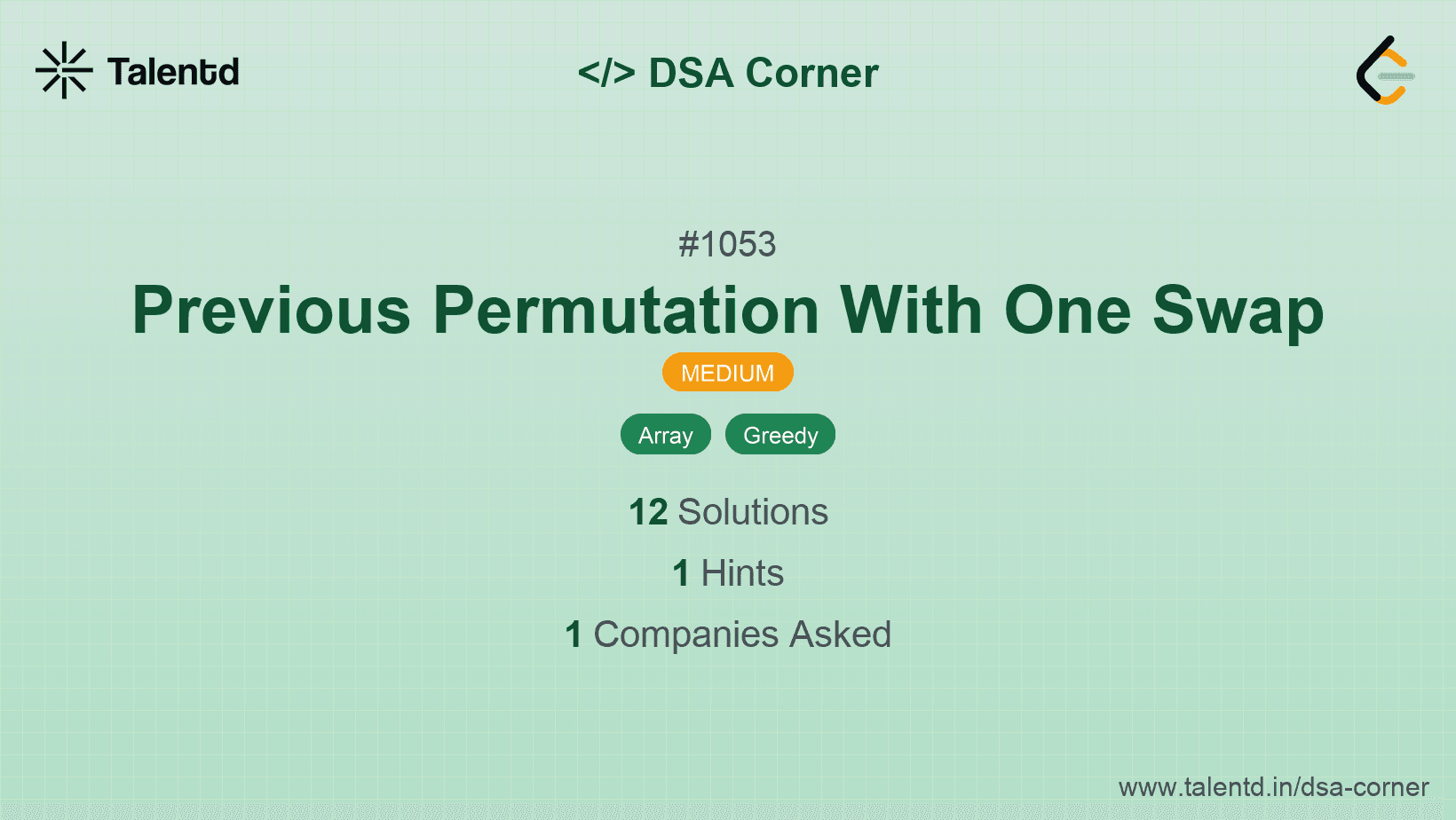Problem visualization for Previous Permutation With One Swap