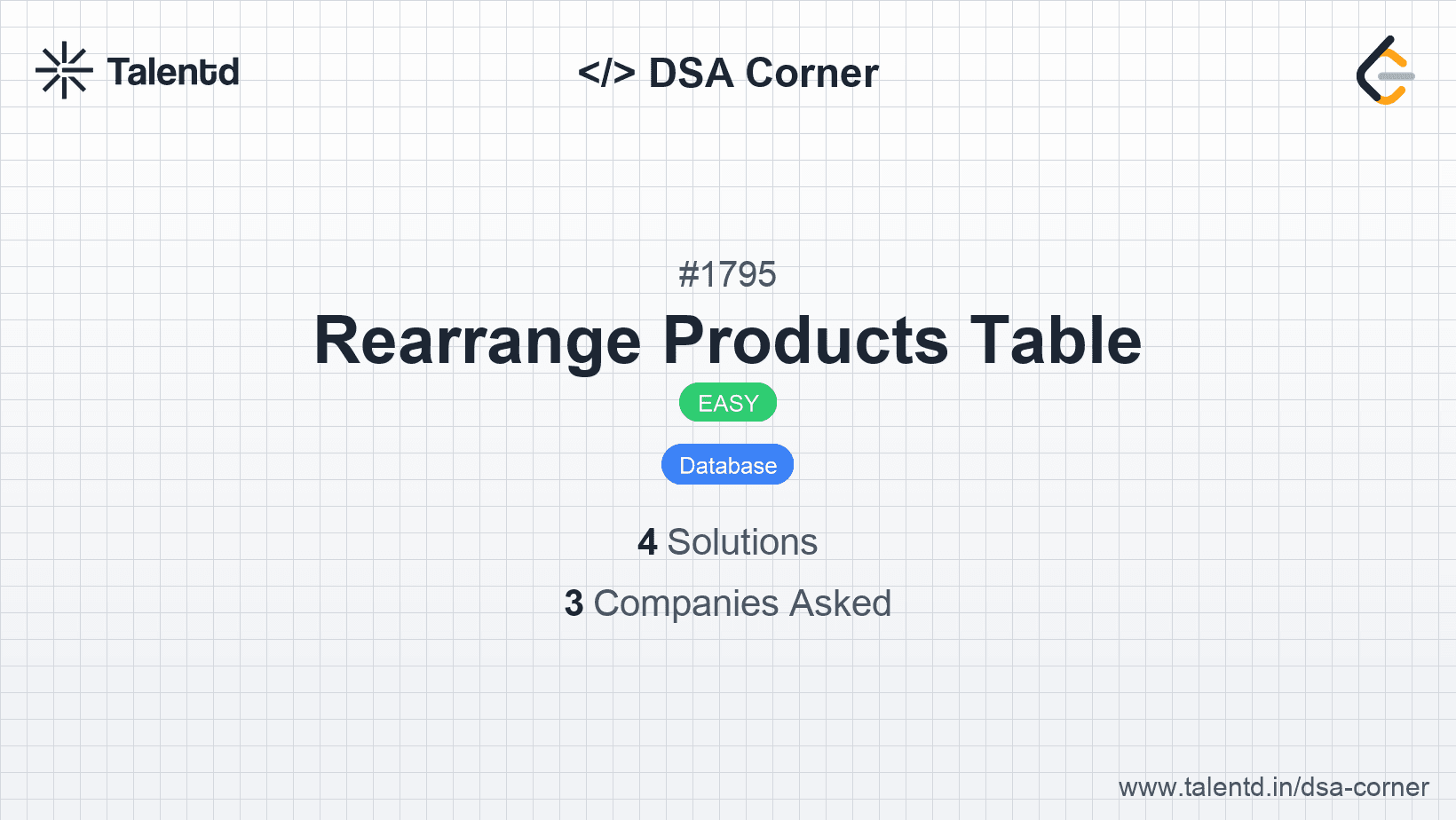 Problem visualization for Rearrange Products Table