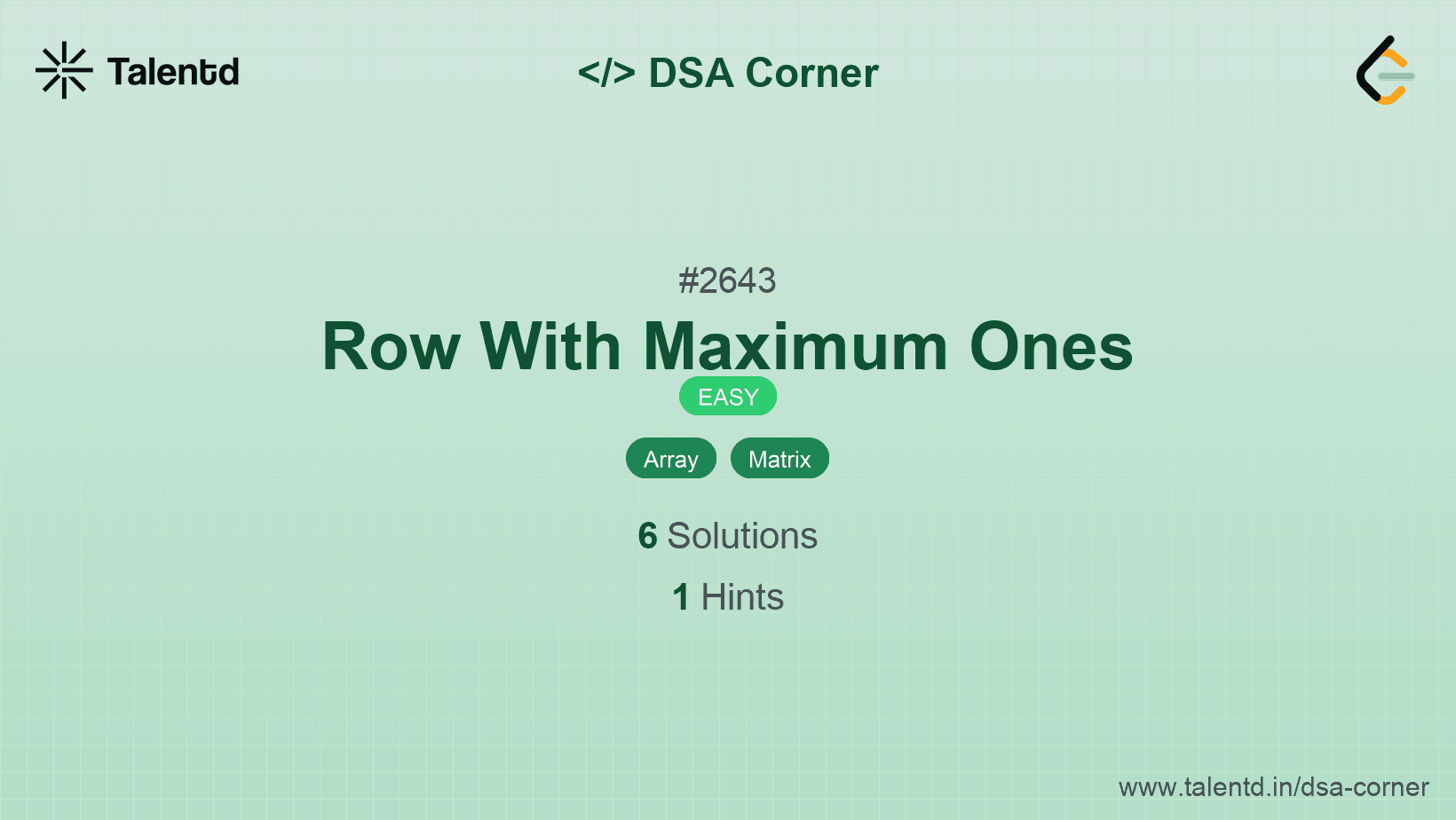 Problem visualization for Row With Maximum Ones