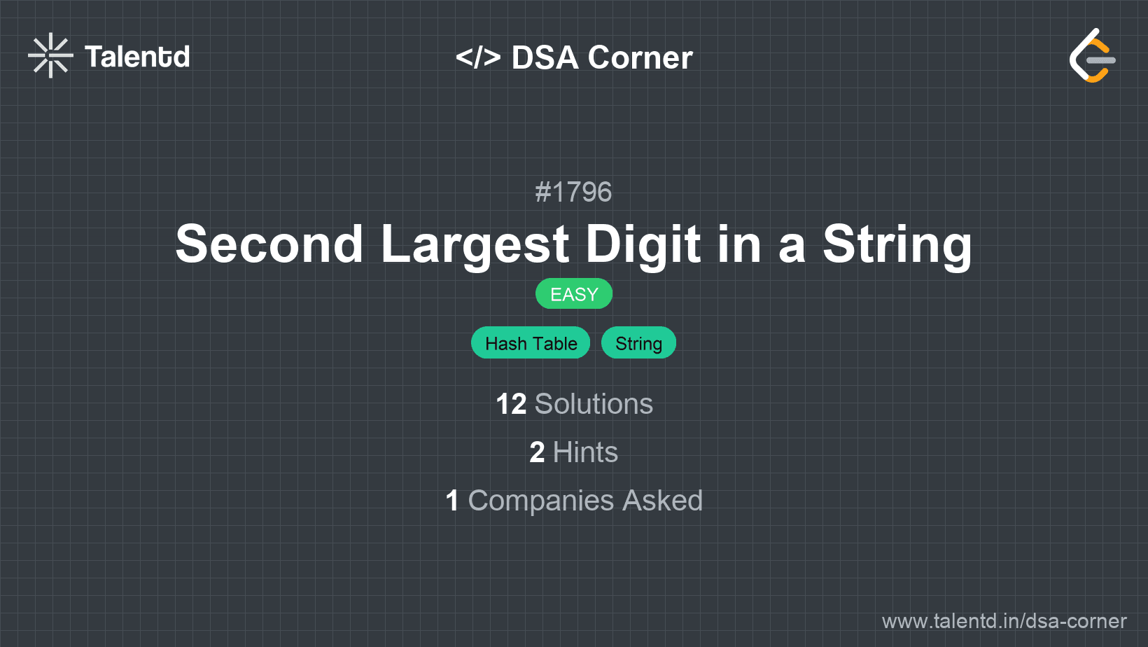 Problem visualization for Second Largest Digit in a String