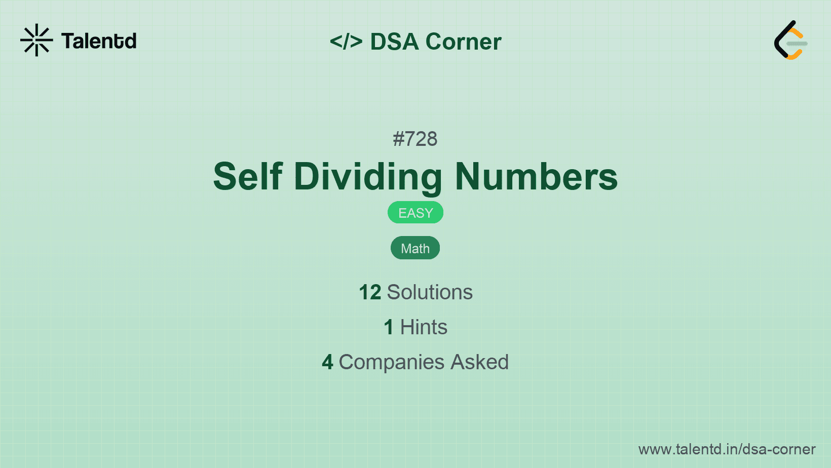 Problem visualization for Self Dividing Numbers