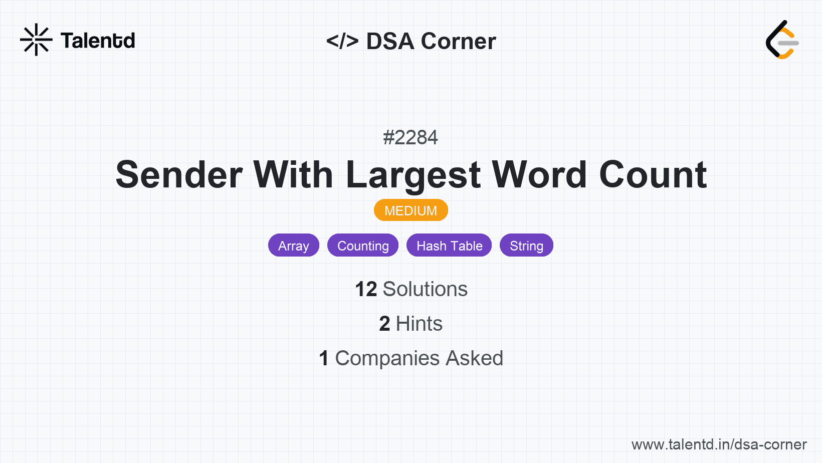 Problem visualization for Sender With Largest Word Count
