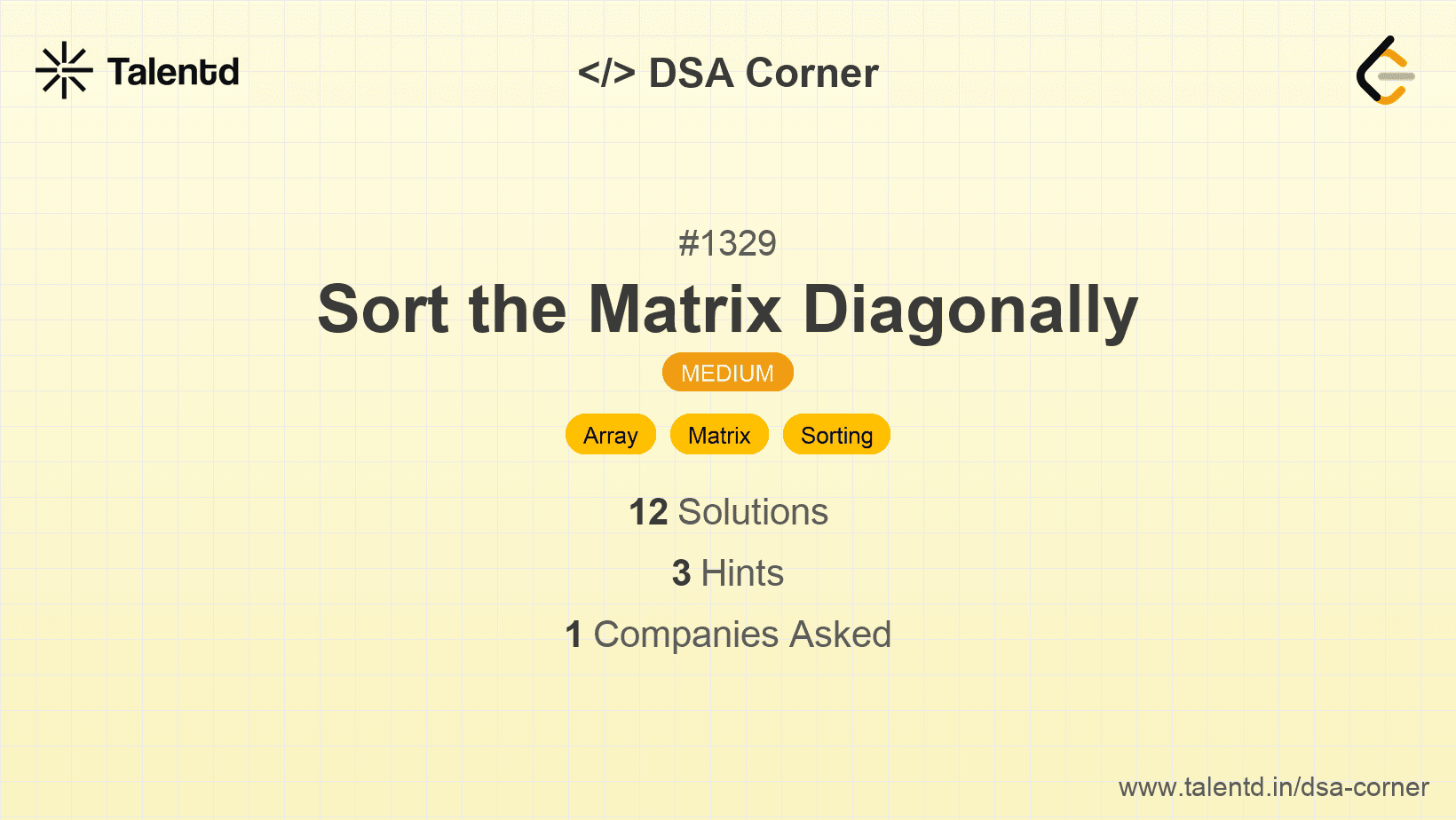 Problem visualization for Sort the Matrix Diagonally