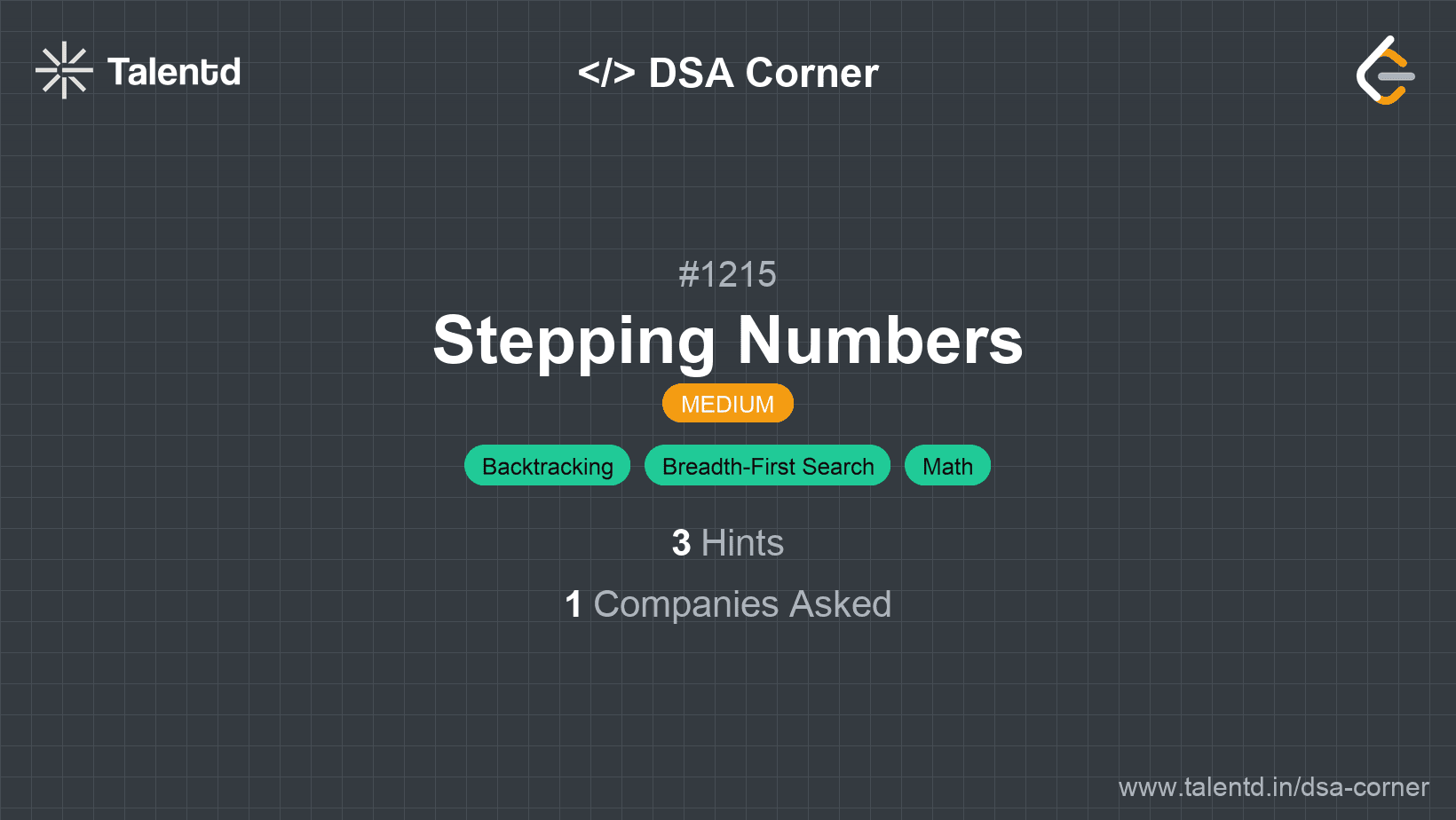 Problem visualization for Stepping Numbers