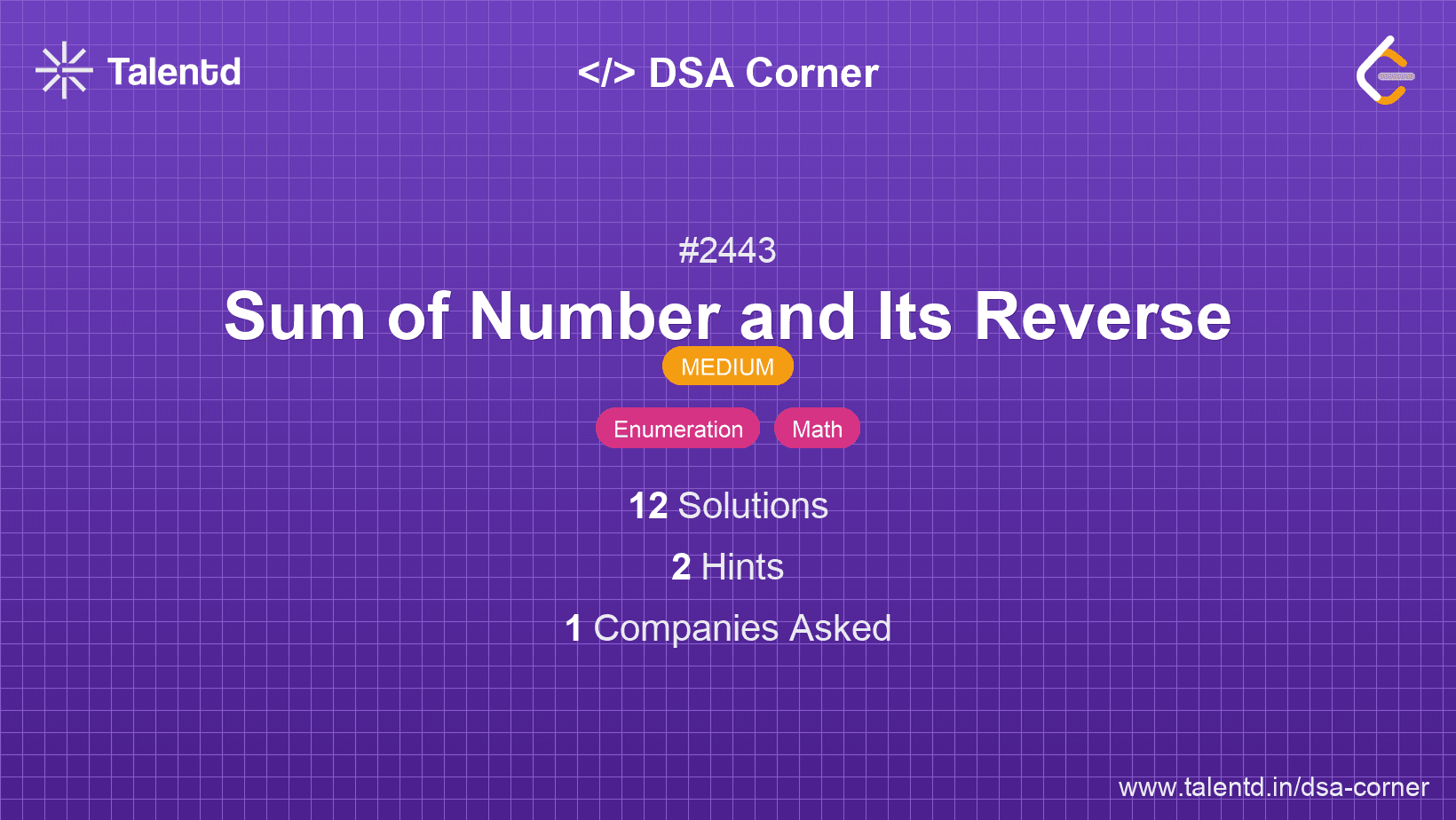 Problem visualization for Sum of Number and Its Reverse