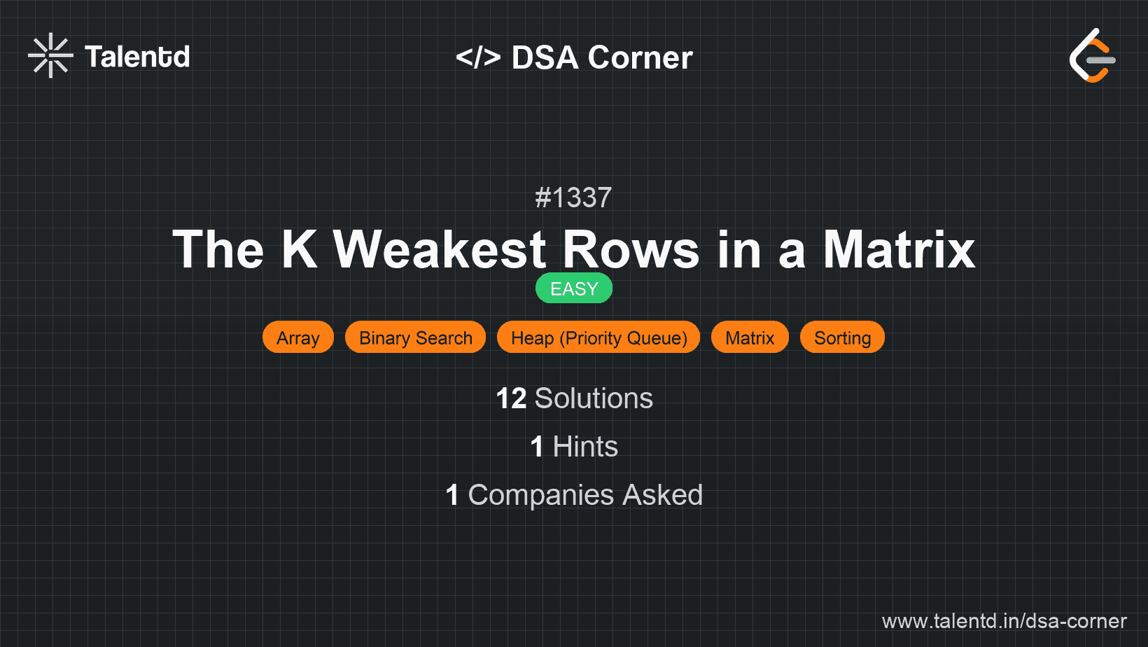 Problem visualization for The K Weakest Rows in a Matrix