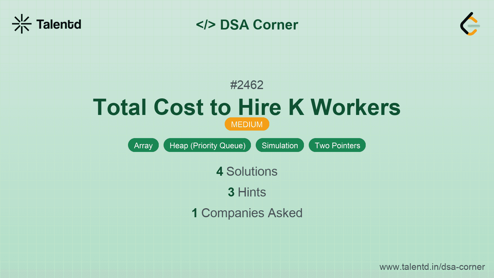 Problem visualization for Total Cost to Hire K Workers