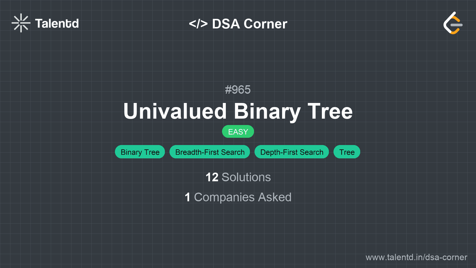 Problem visualization for Univalued Binary Tree